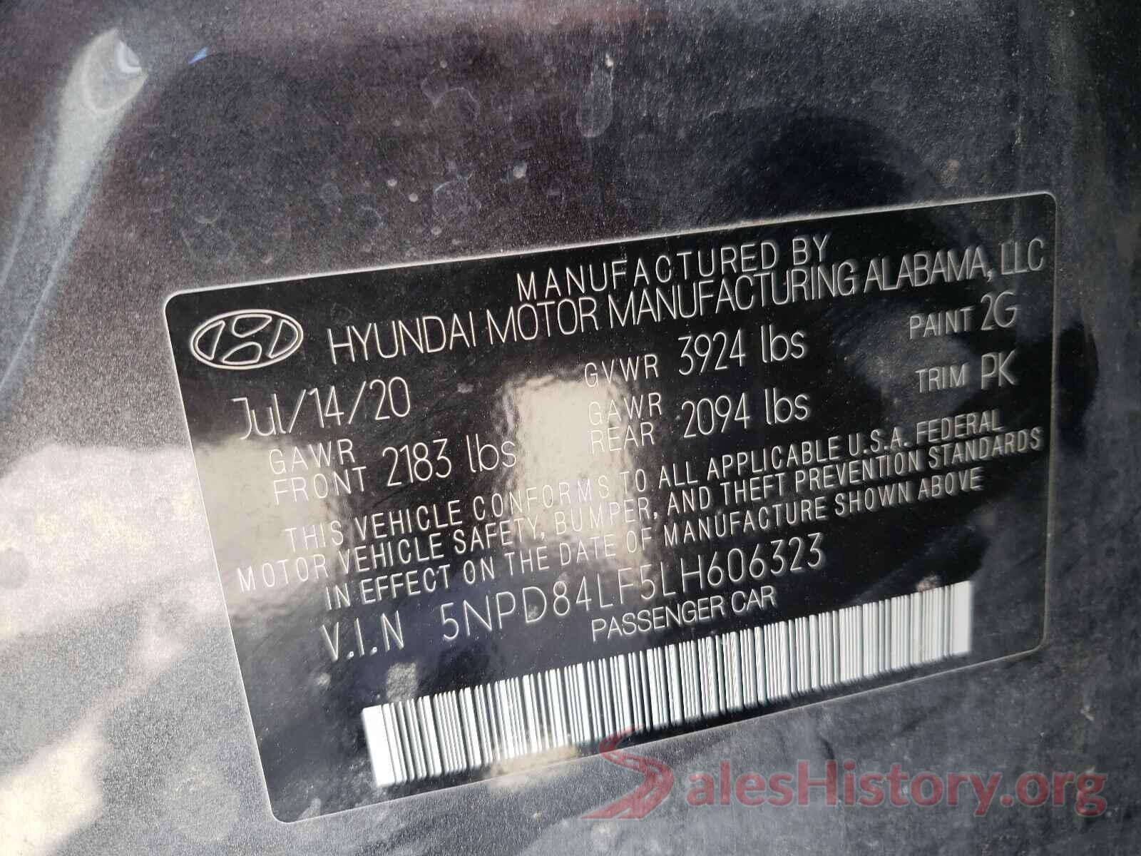 5NPD84LF5LH606323 2020 HYUNDAI ELANTRA