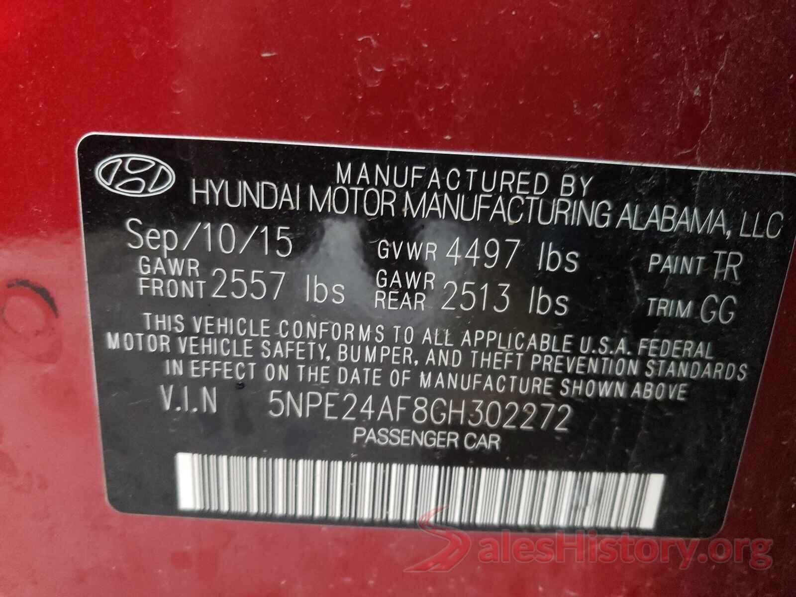 5NPE24AF8GH302272 2016 HYUNDAI SONATA