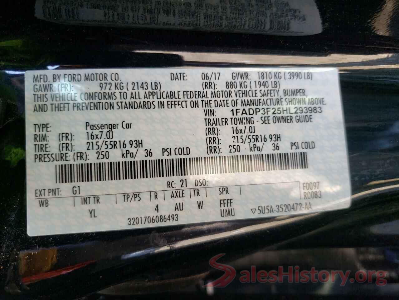 1FADP3F25HL293983 2017 FORD FOCUS