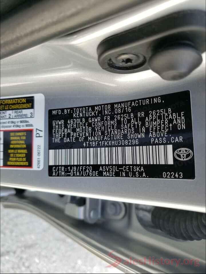 4T1BF1FKXHU308296 2017 TOYOTA CAMRY