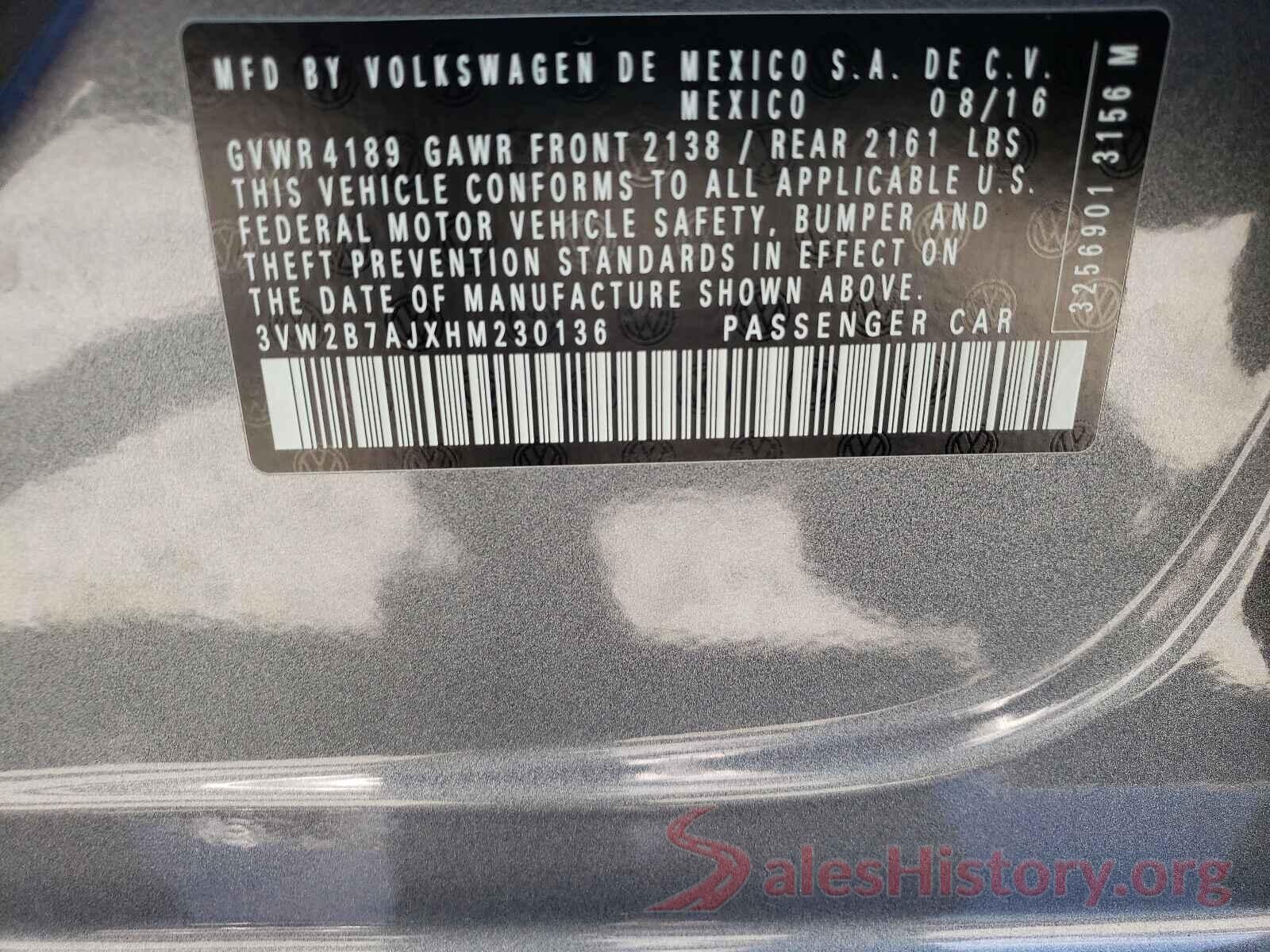 3VW2B7AJXHM230136 2017 VOLKSWAGEN JETTA