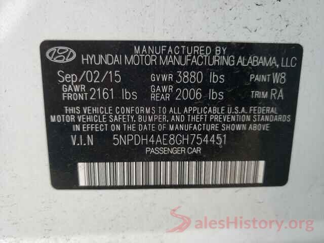 5NPDH4AE8GH754451 2016 HYUNDAI ELANTRA