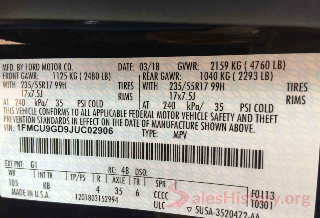 1FMCU9GD9JUC02906 2018 FORD ESCAPE