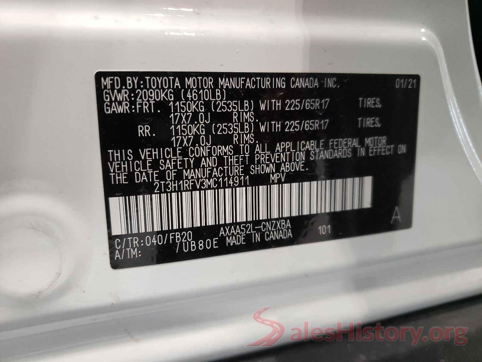 2T3H1RFV3MC114911 2021 TOYOTA RAV4