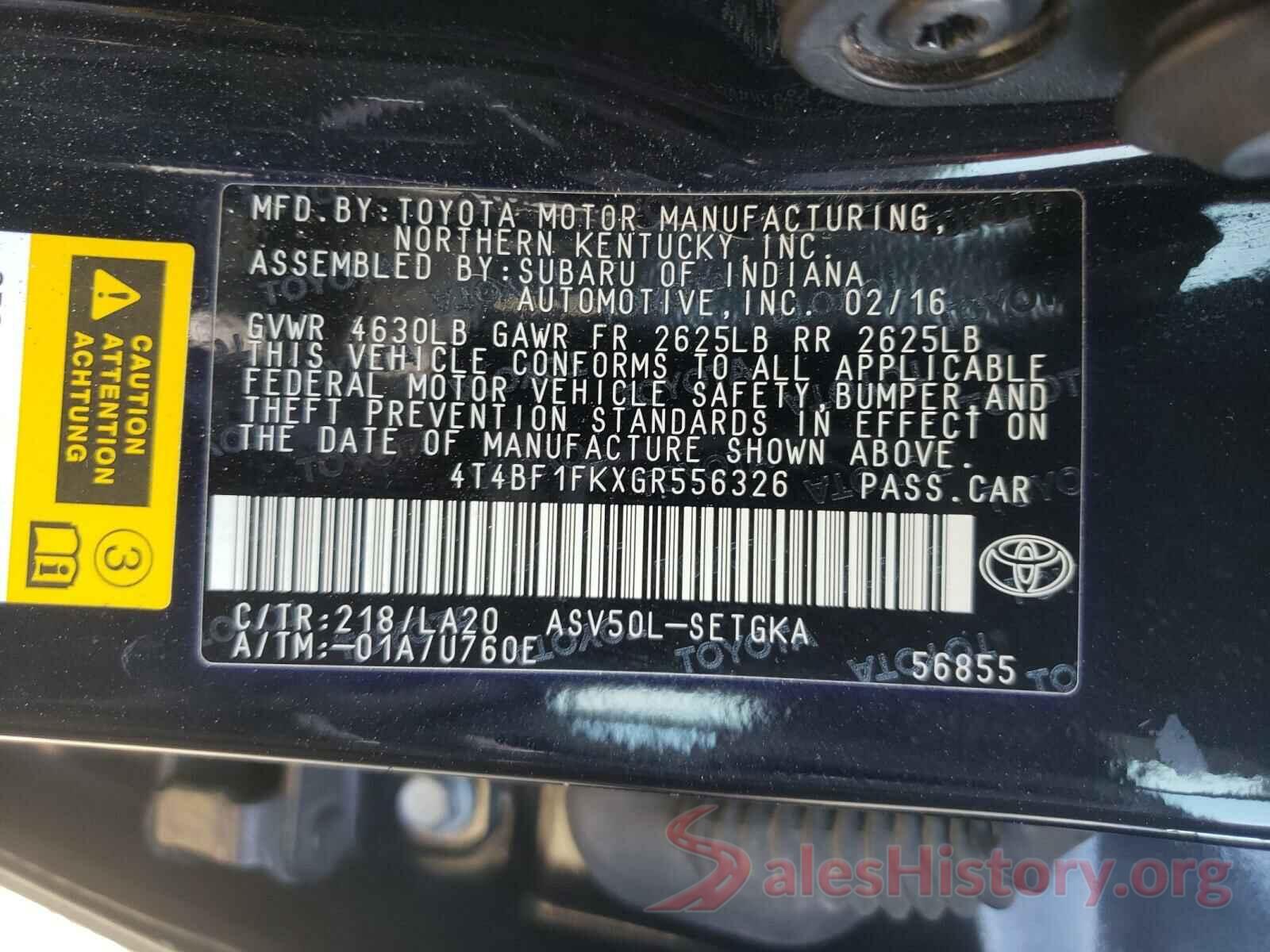 4T4BF1FKXGR556326 2016 TOYOTA CAMRY