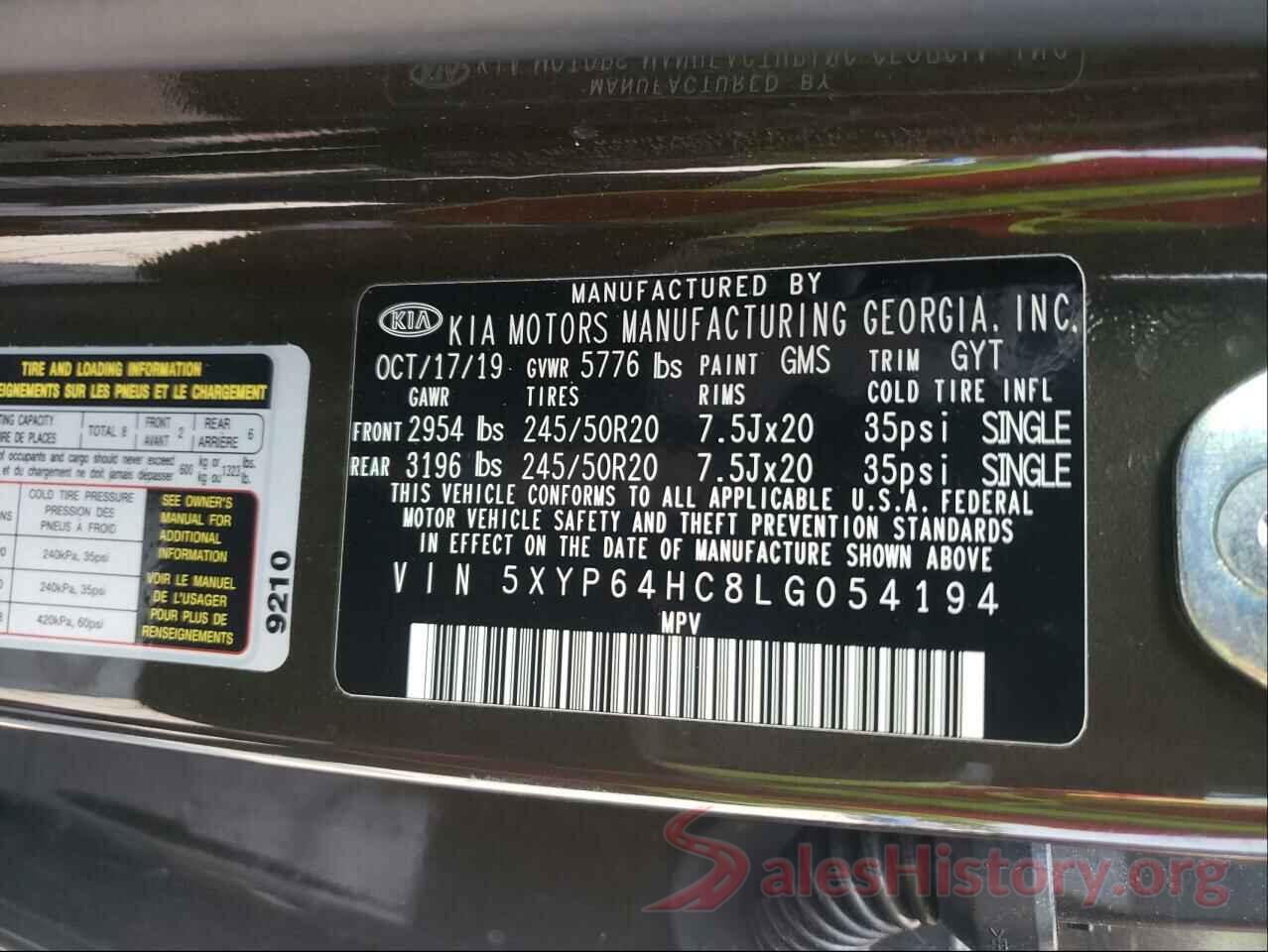 5XYP64HC8LG054194 2020 KIA TELLURIDE