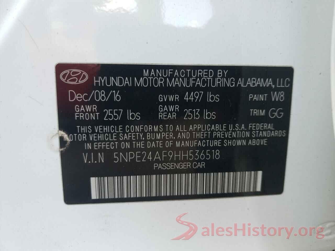 5NPE24AF9HH536518 2017 HYUNDAI SONATA