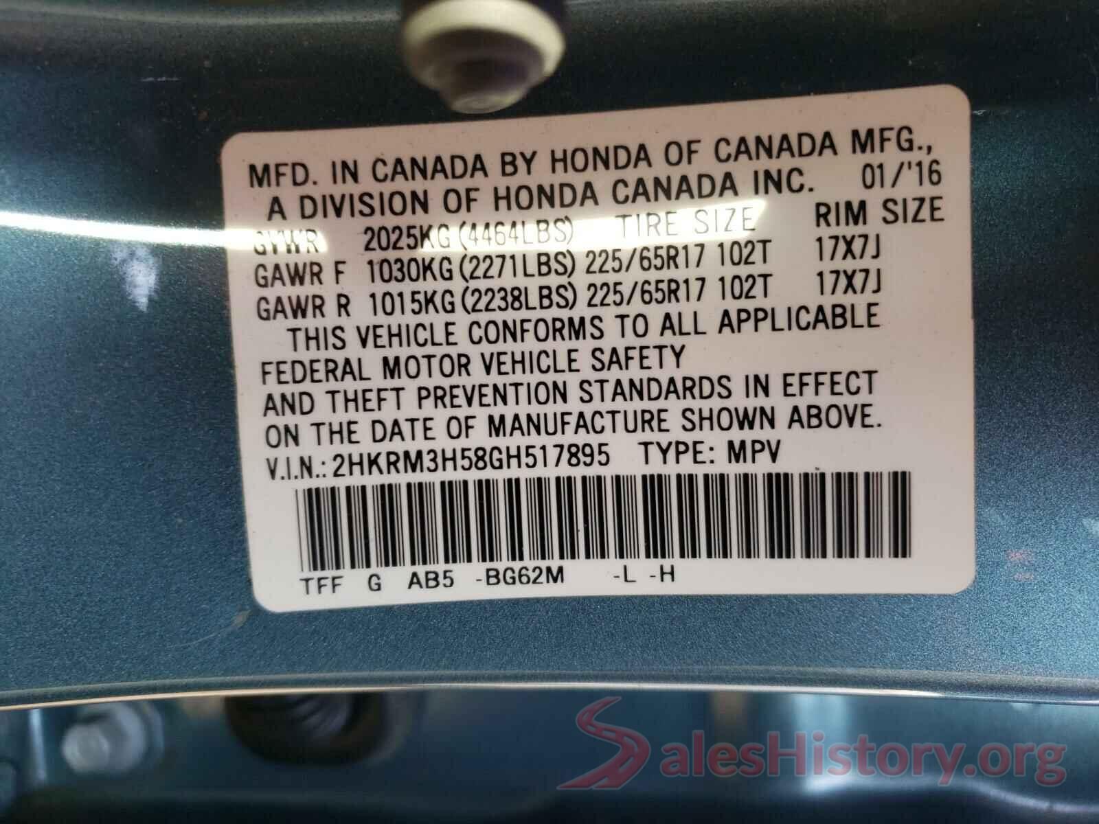 2HKRM3H58GH517895 2016 HONDA CRV