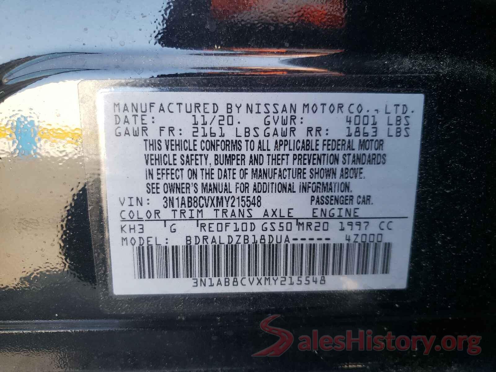 3N1AB8CVXMY215548 2021 NISSAN SENTRA