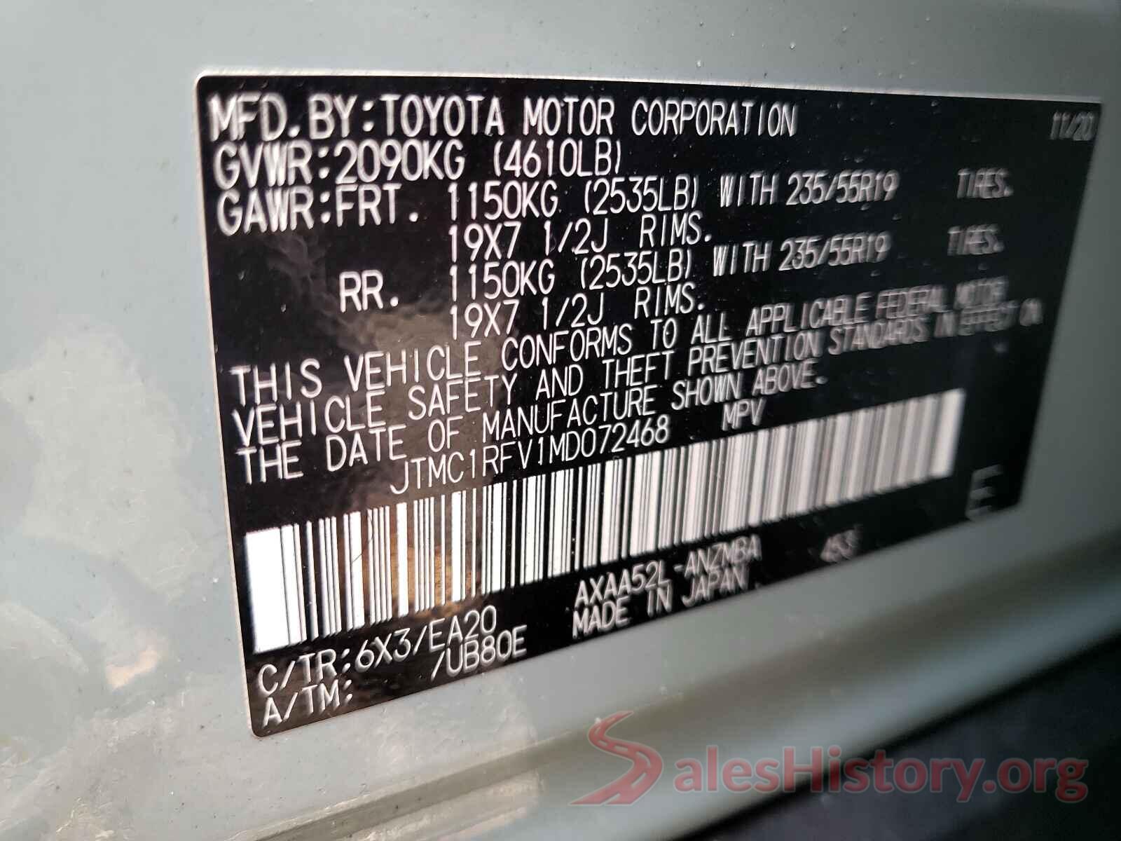 JTMC1RFV1MD072468 2021 TOYOTA RAV4