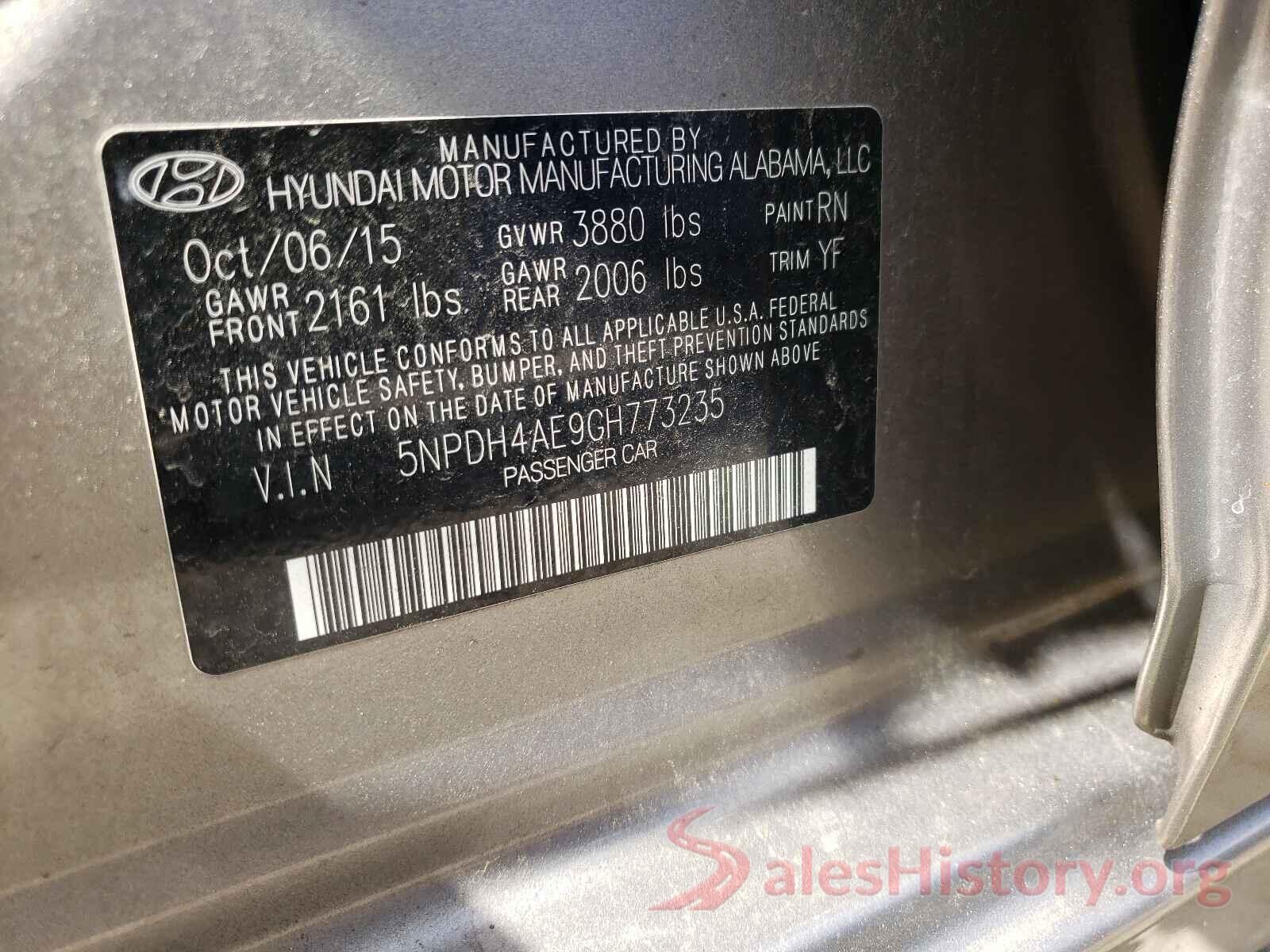 5NPDH4AE9GH773235 2016 HYUNDAI ELANTRA