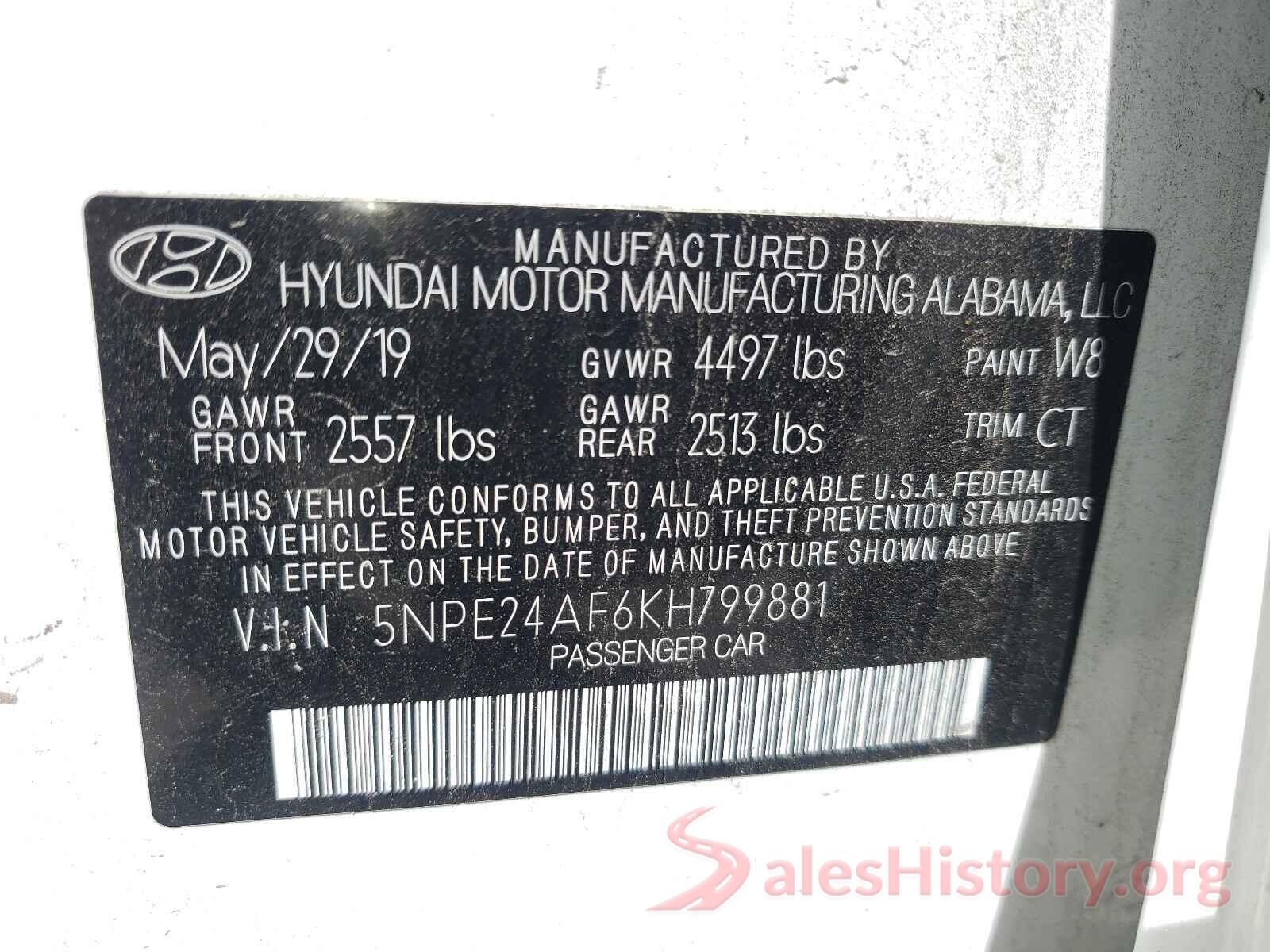 5NPE24AF6KH799881 2019 HYUNDAI SONATA