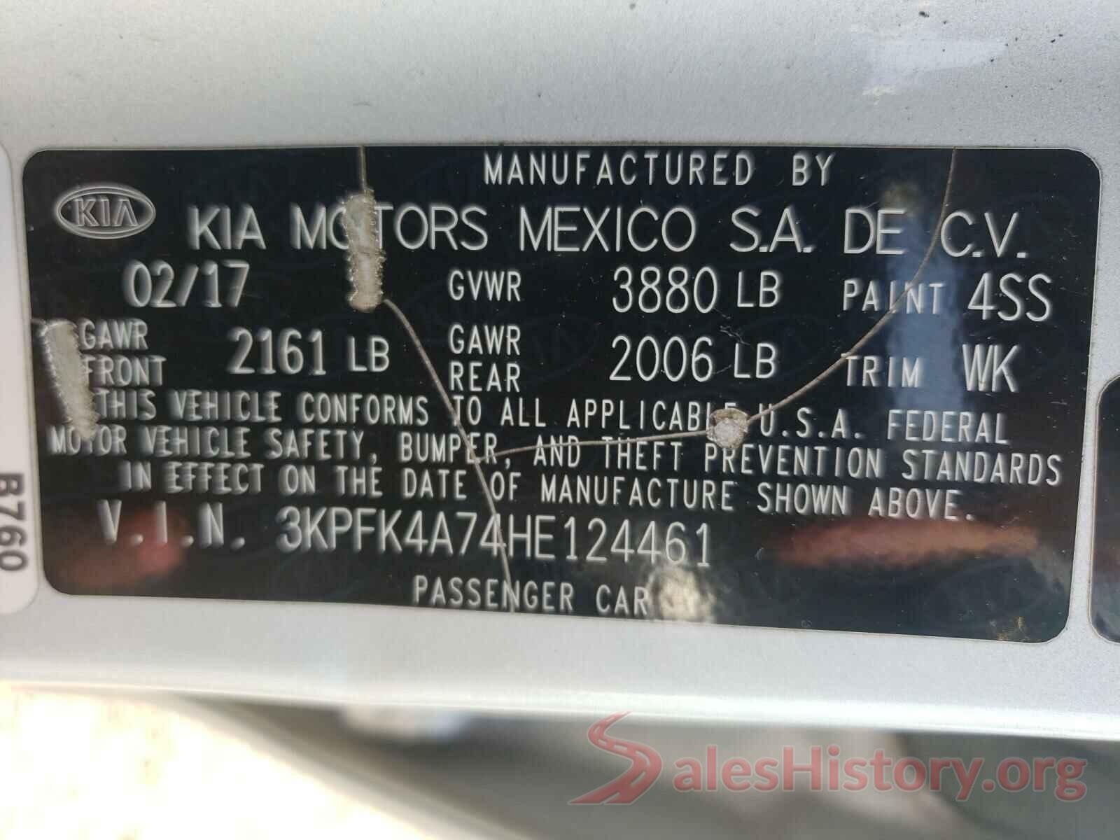 3KPFK4A74HE124461 2017 KIA FORTE