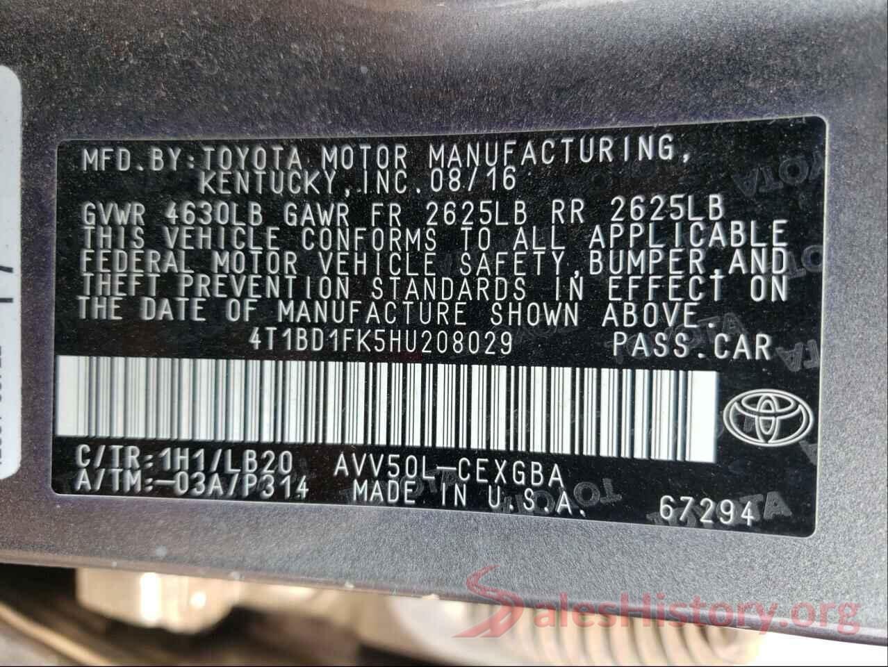 4T1BD1FK5HU208029 2017 TOYOTA CAMRY