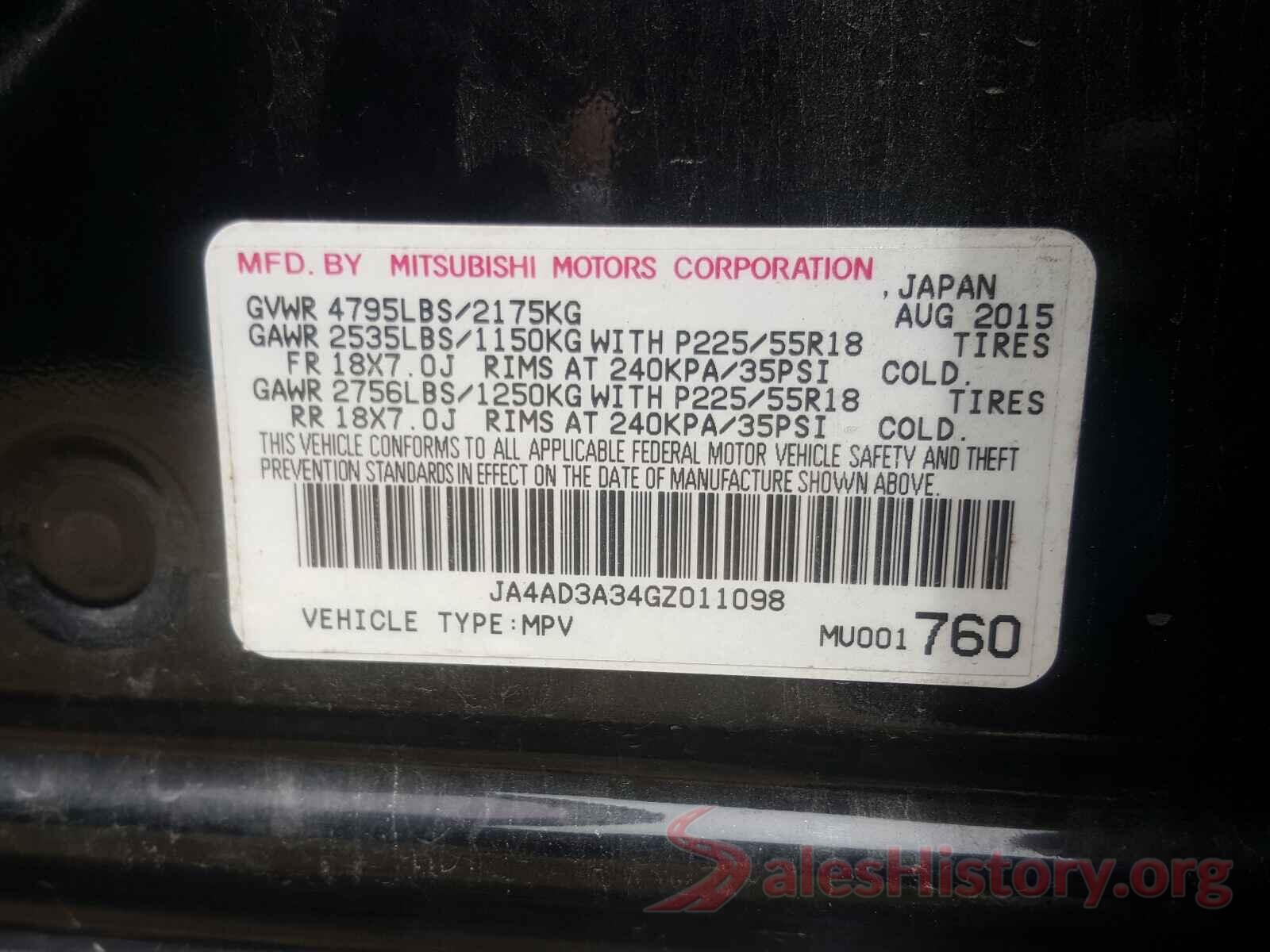 JA4AD3A34GZ011098 2016 MITSUBISHI OUTLANDER