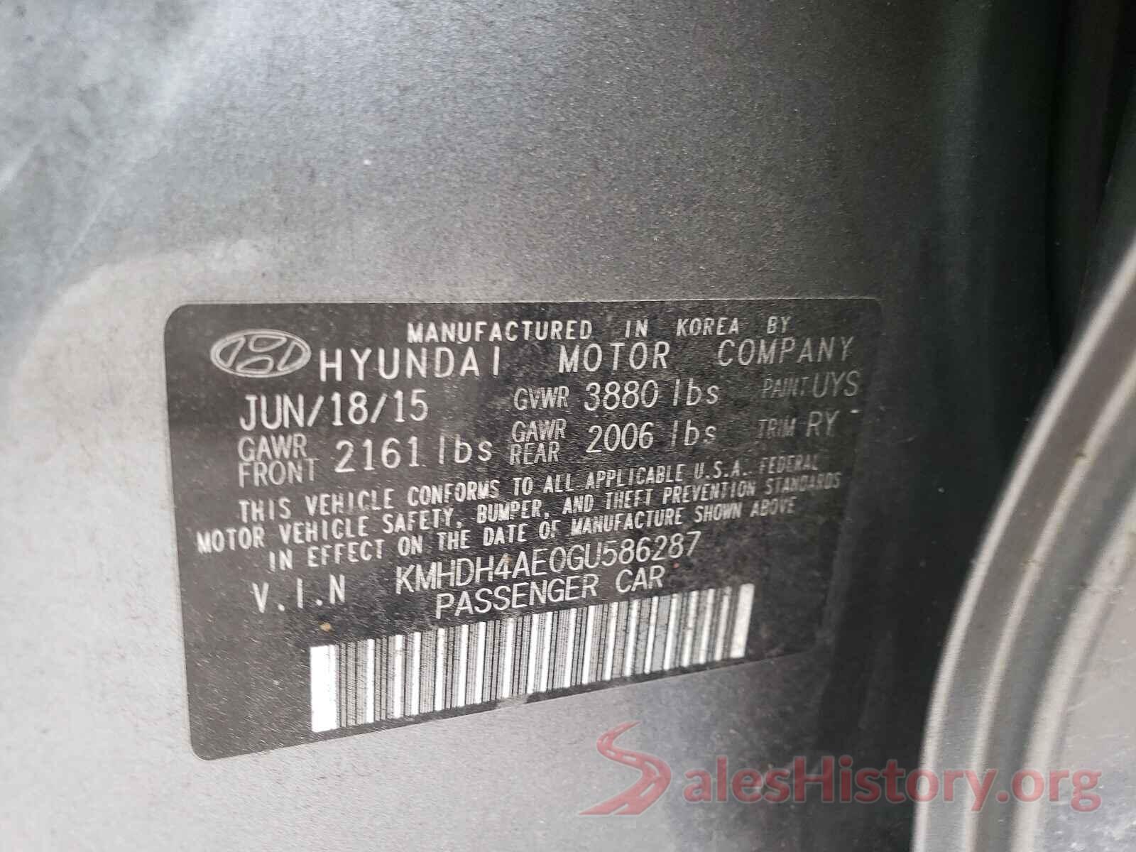 KMHDH4AE0GU586287 2016 HYUNDAI ELANTRA