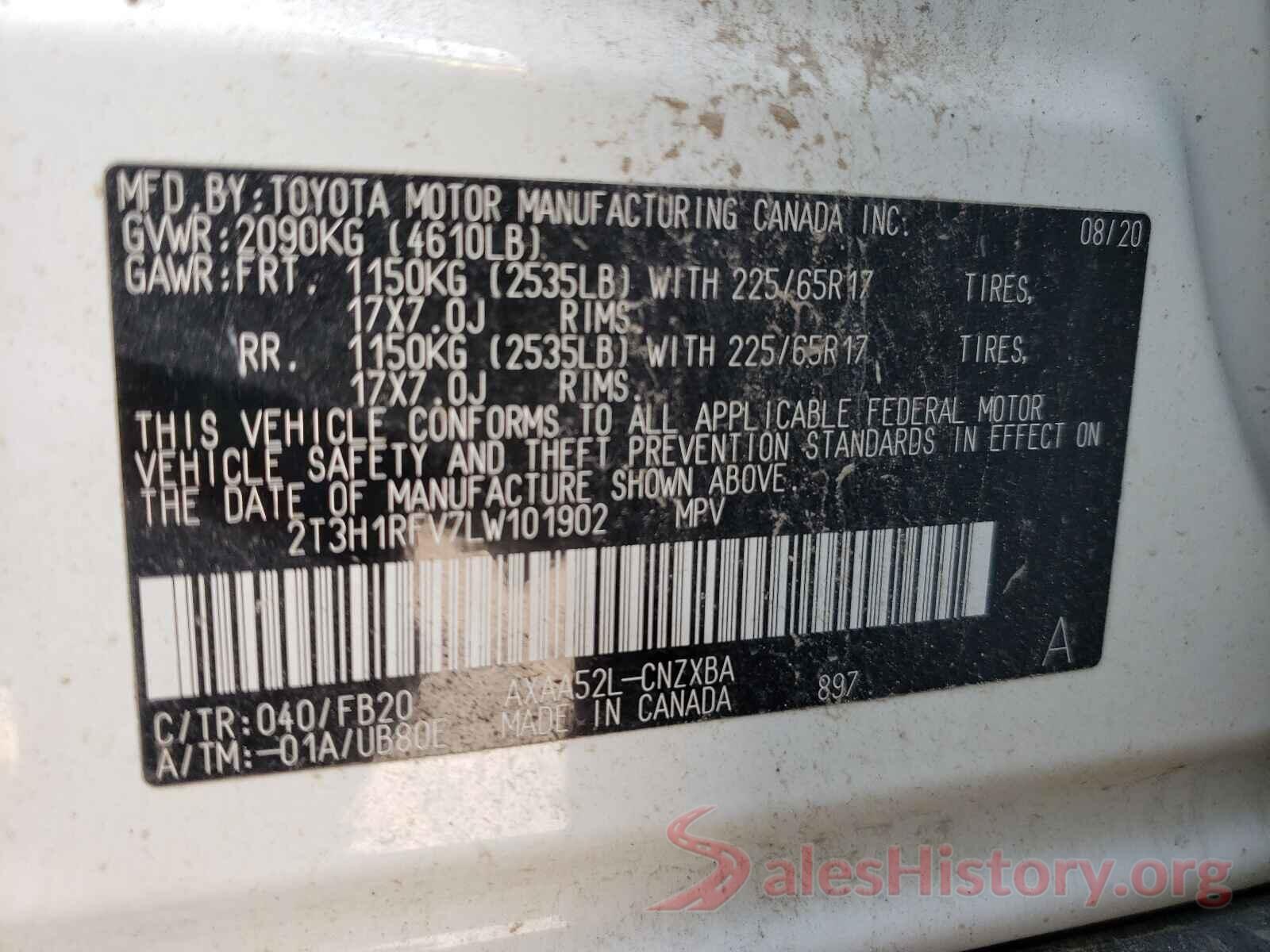 2T3H1RFV7LW101902 2020 TOYOTA RAV4