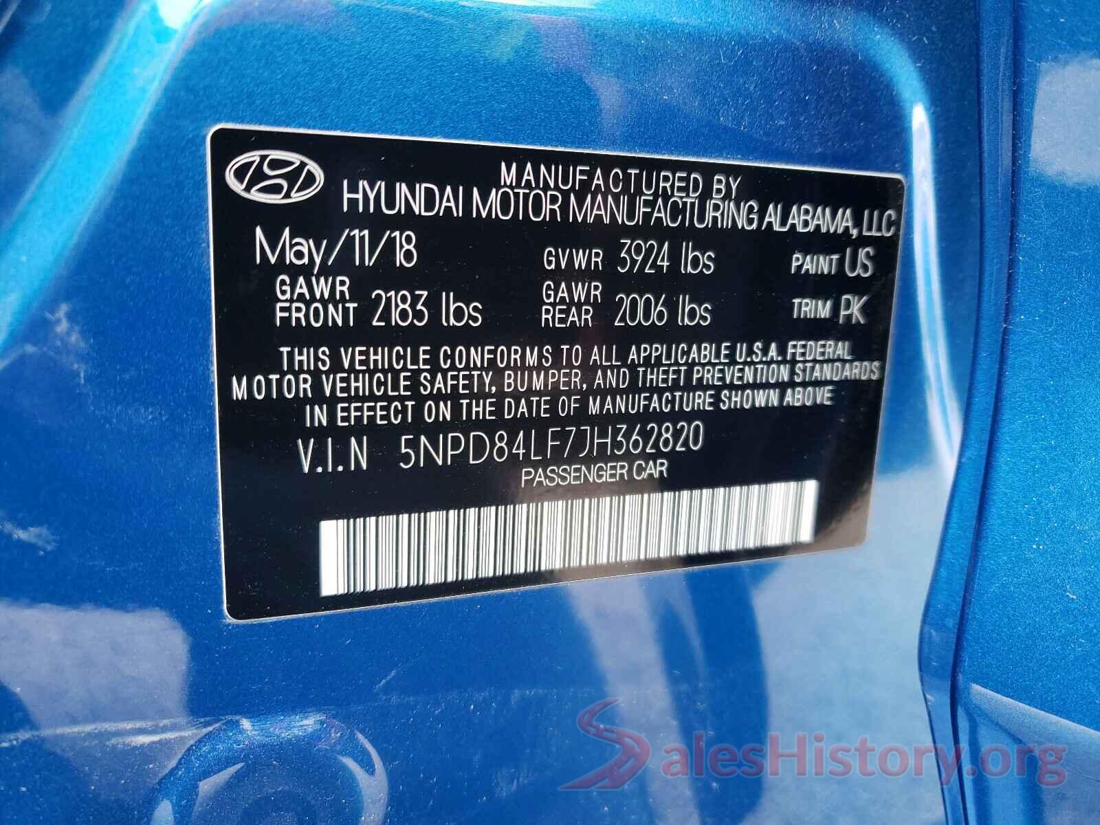 5NPD84LF7JH362820 2018 HYUNDAI ELANTRA