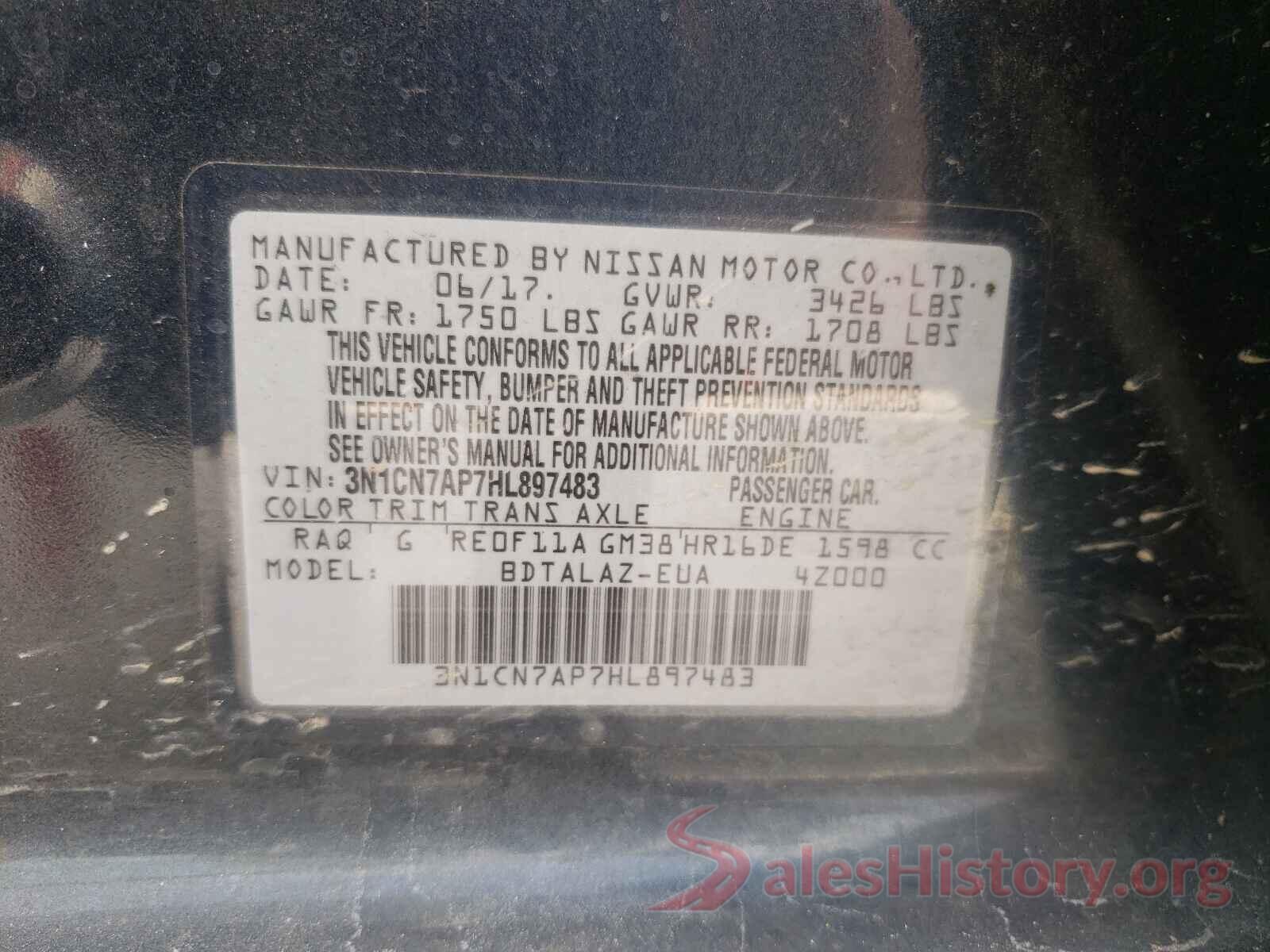 3N1CN7AP7HL897483 2017 NISSAN VERSA