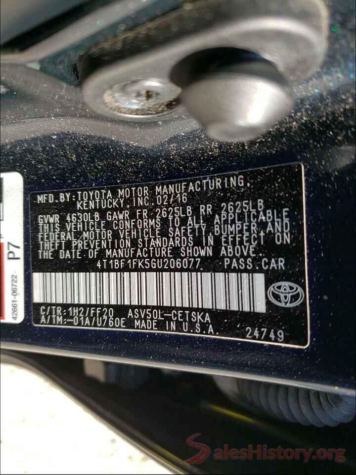 4T1BF1FK5GU206077 2016 TOYOTA CAMRY