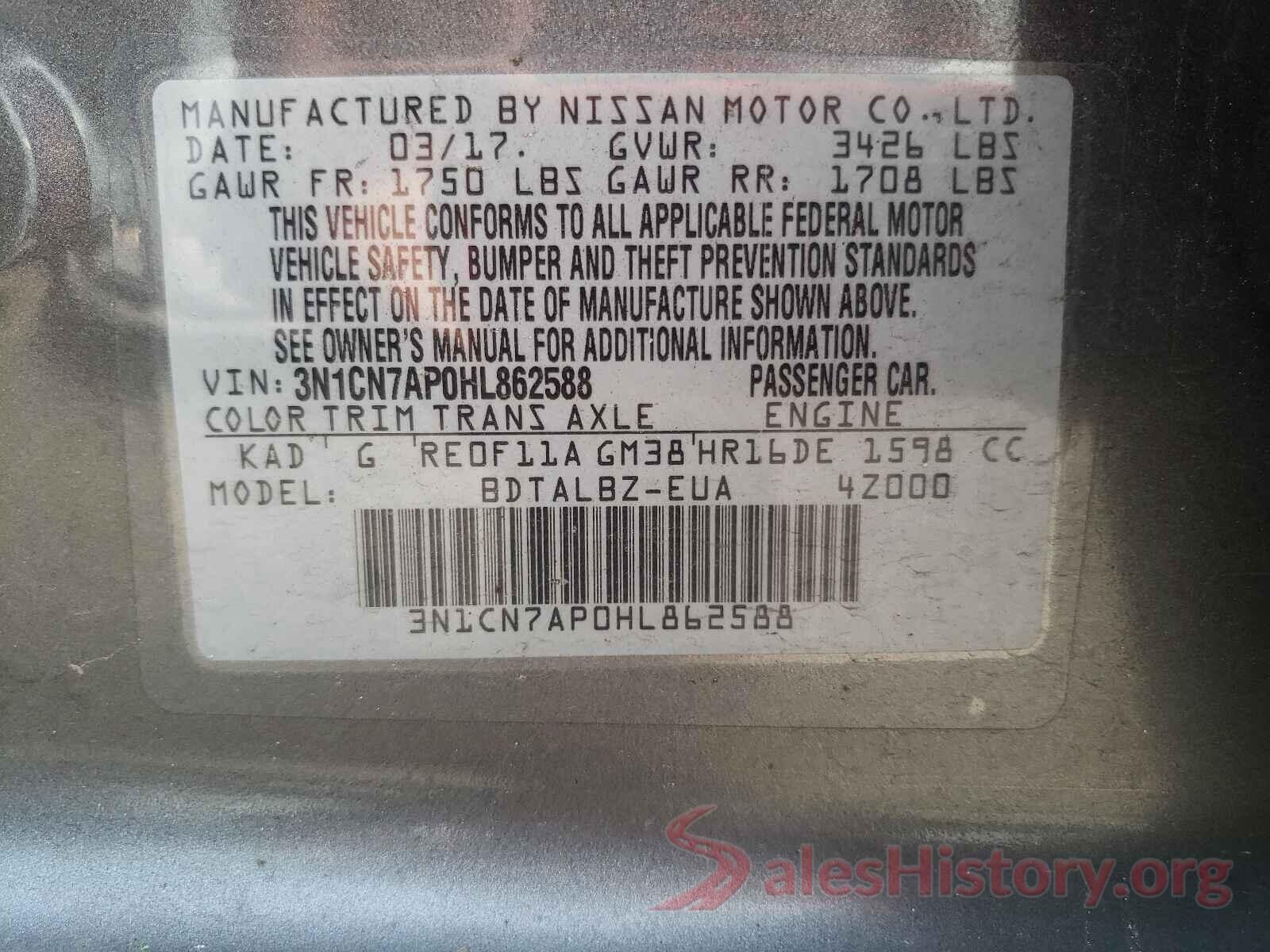 3N1CN7AP0HL862588 2017 NISSAN VERSA