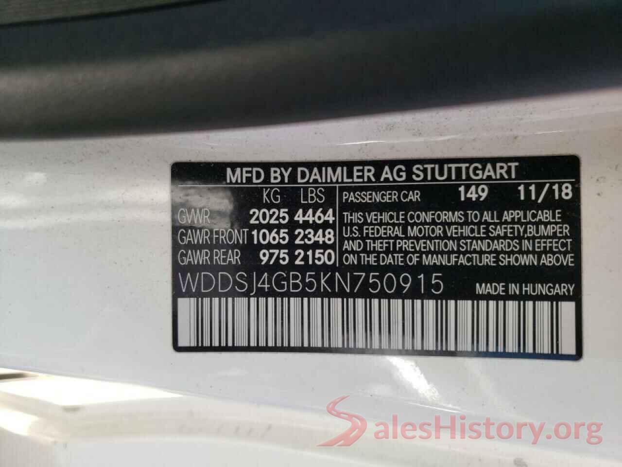 WDDSJ4GB5KN750915 2019 MERCEDES-BENZ CLA-CLASS