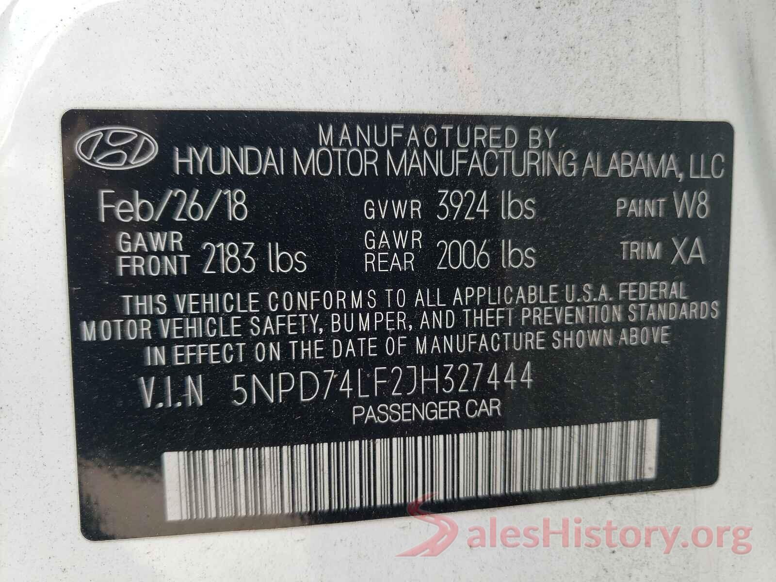 5NPD74LF2JH327444 2018 HYUNDAI ELANTRA