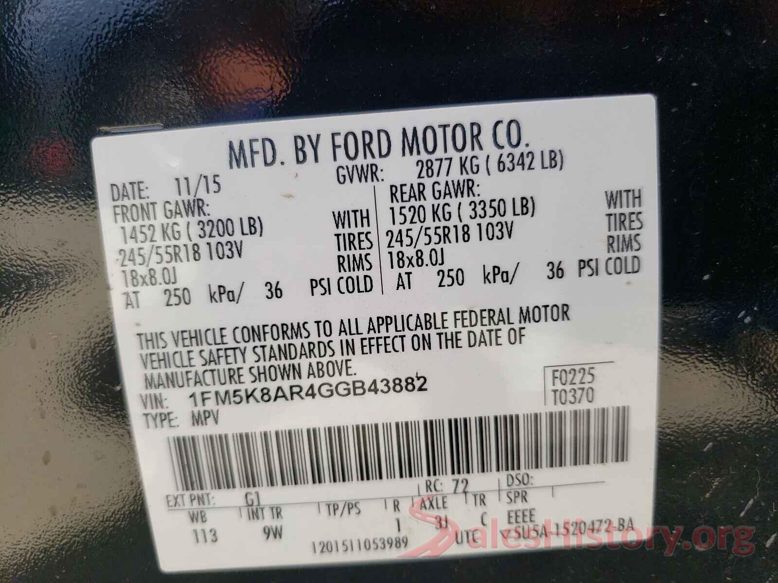 1FM5K8AR4GGB43882 2016 FORD EXPLORER