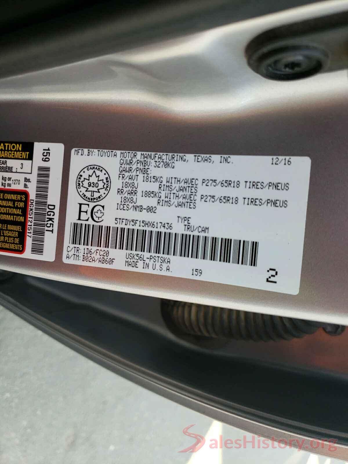 5TFDY5F15HX617436 2017 TOYOTA TUNDRA