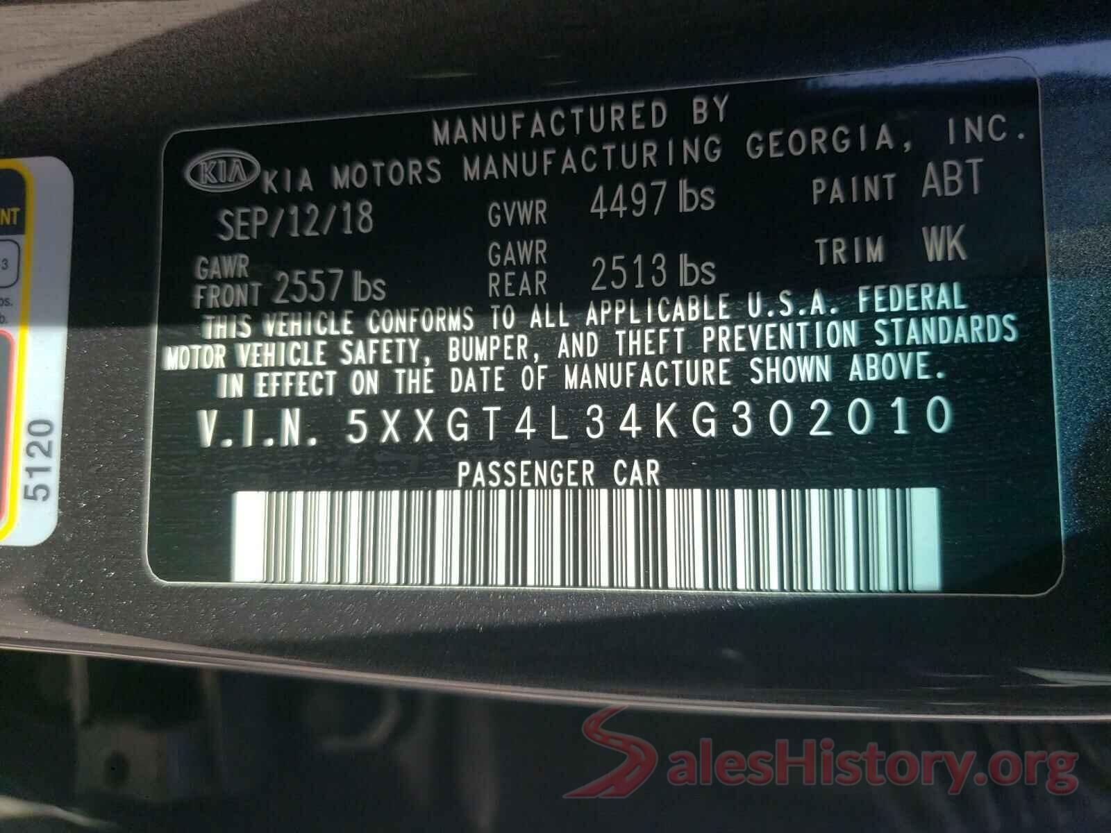 5XXGT4L34KG302010 2019 KIA OPTIMA