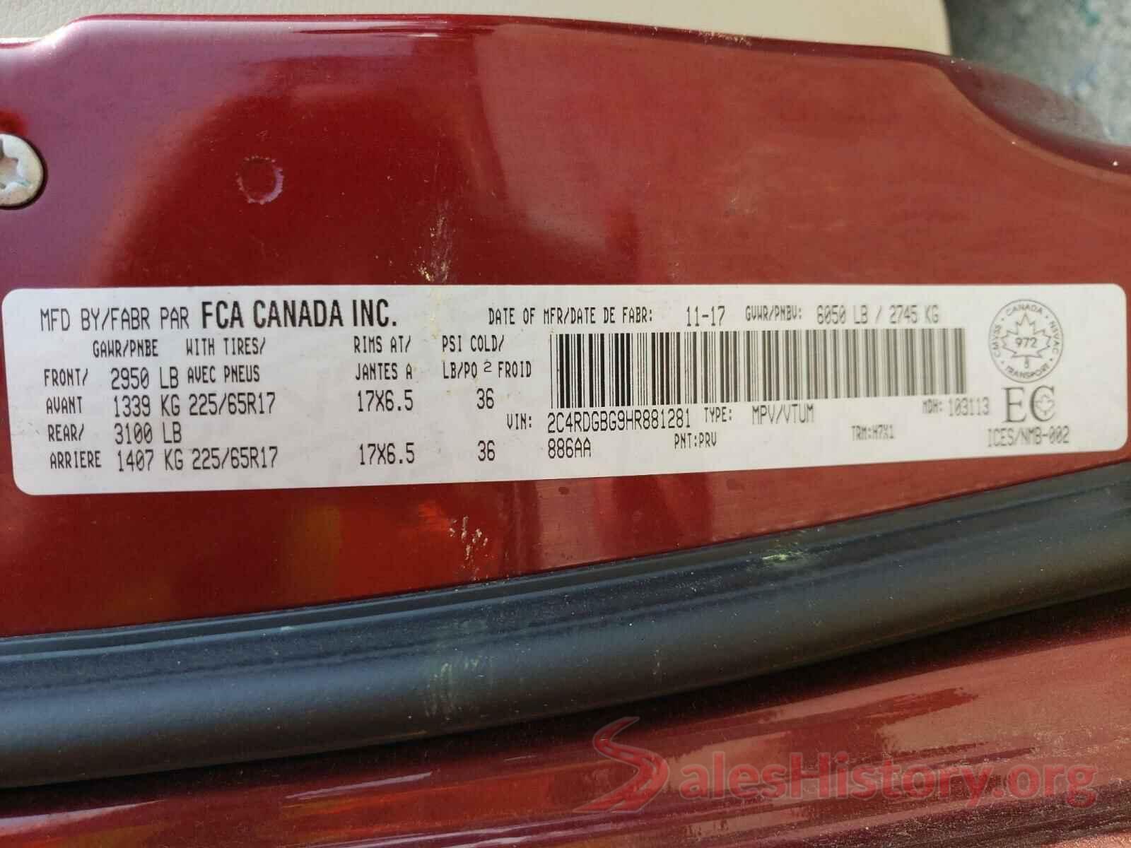 2C4RDGBG9HR881281 2017 DODGE GRAND CARA