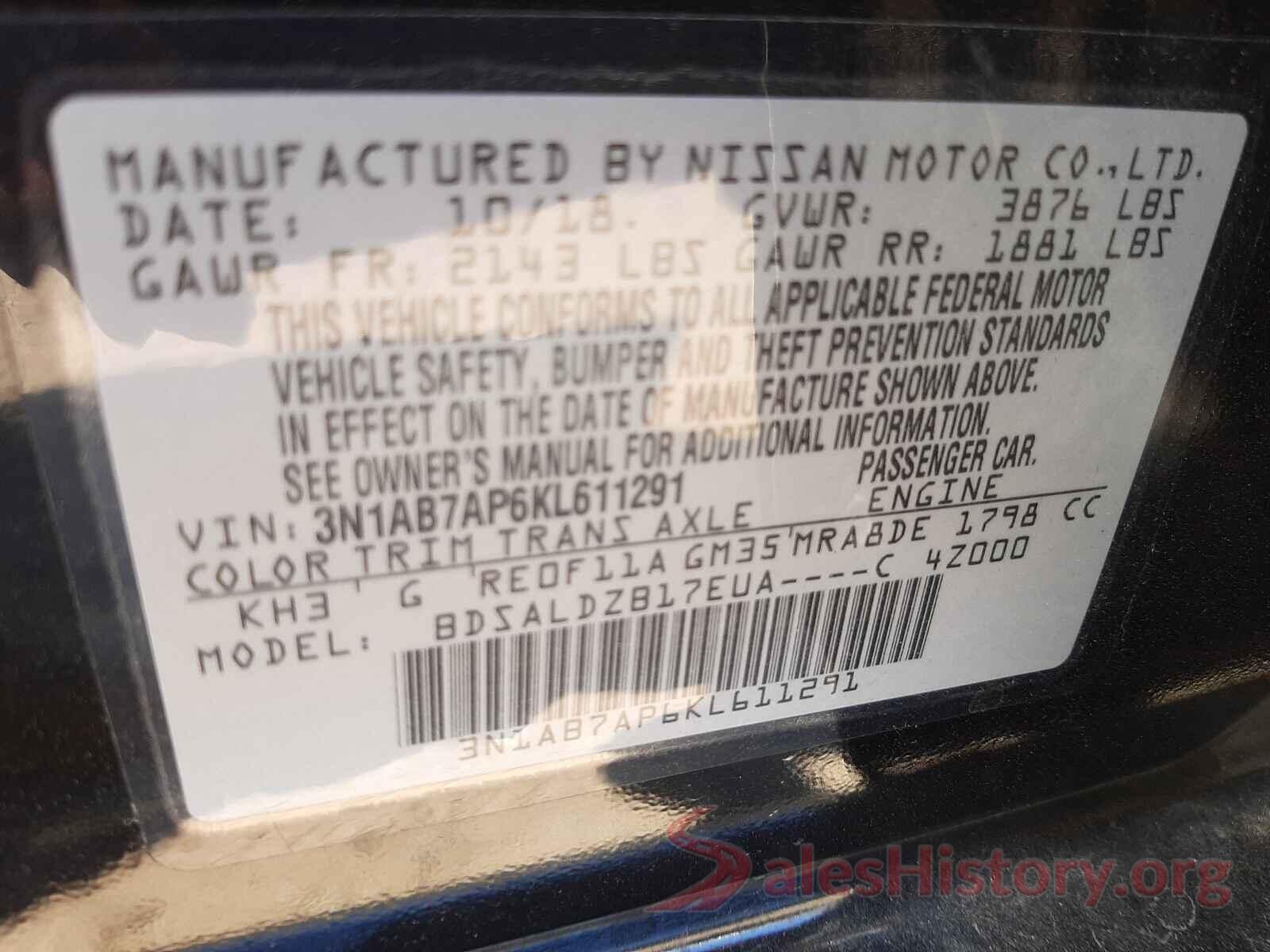 3N1AB7AP6KL611291 2019 NISSAN SENTRA