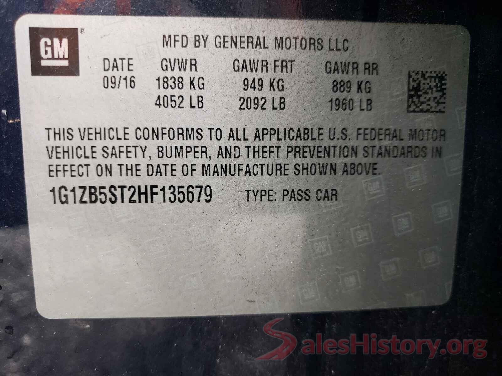 1G1ZB5ST2HF135679 2017 CHEVROLET MALIBU