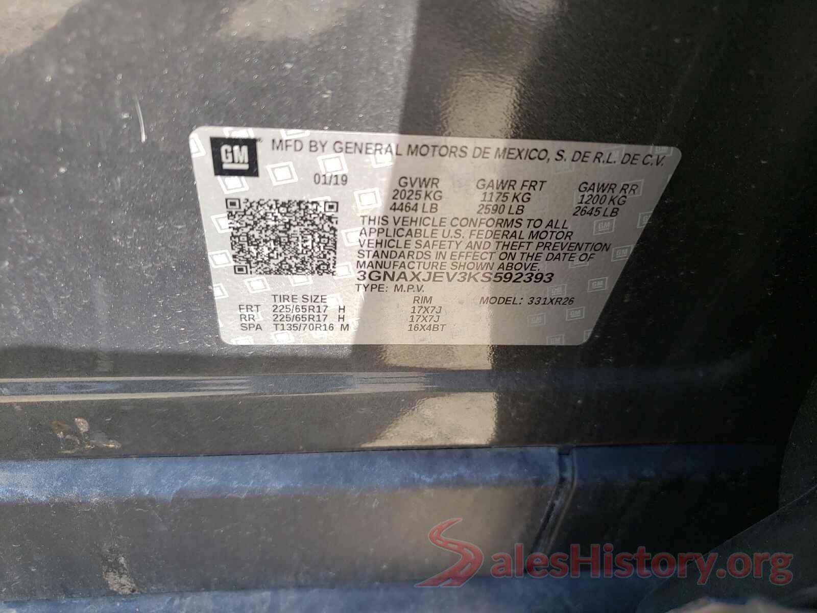 3GNAXJEV3KS592393 2019 CHEVROLET EQUINOX