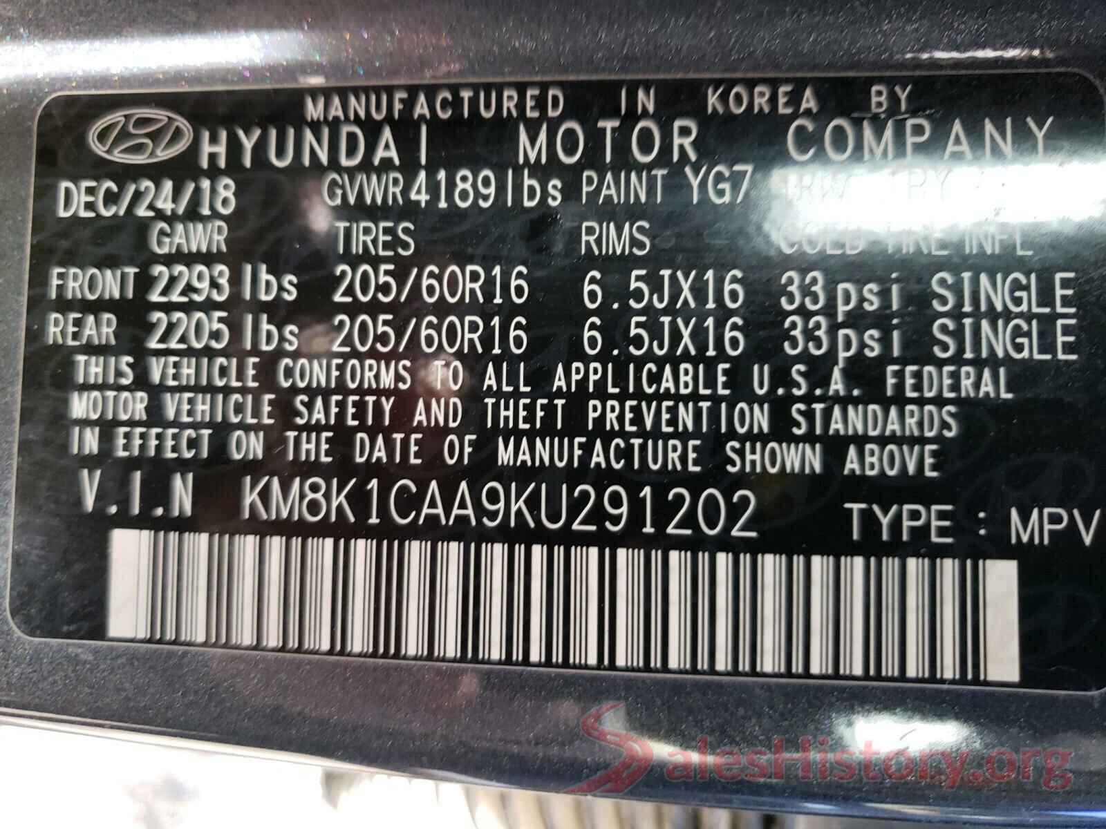 KM8K1CAA9KU291202 2019 HYUNDAI KONA