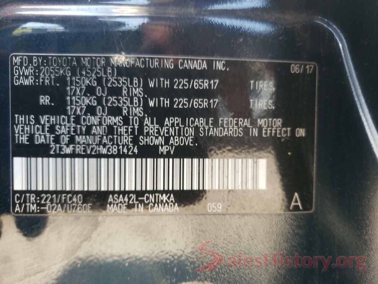 2T3WFREV2HW381424 2017 TOYOTA RAV4