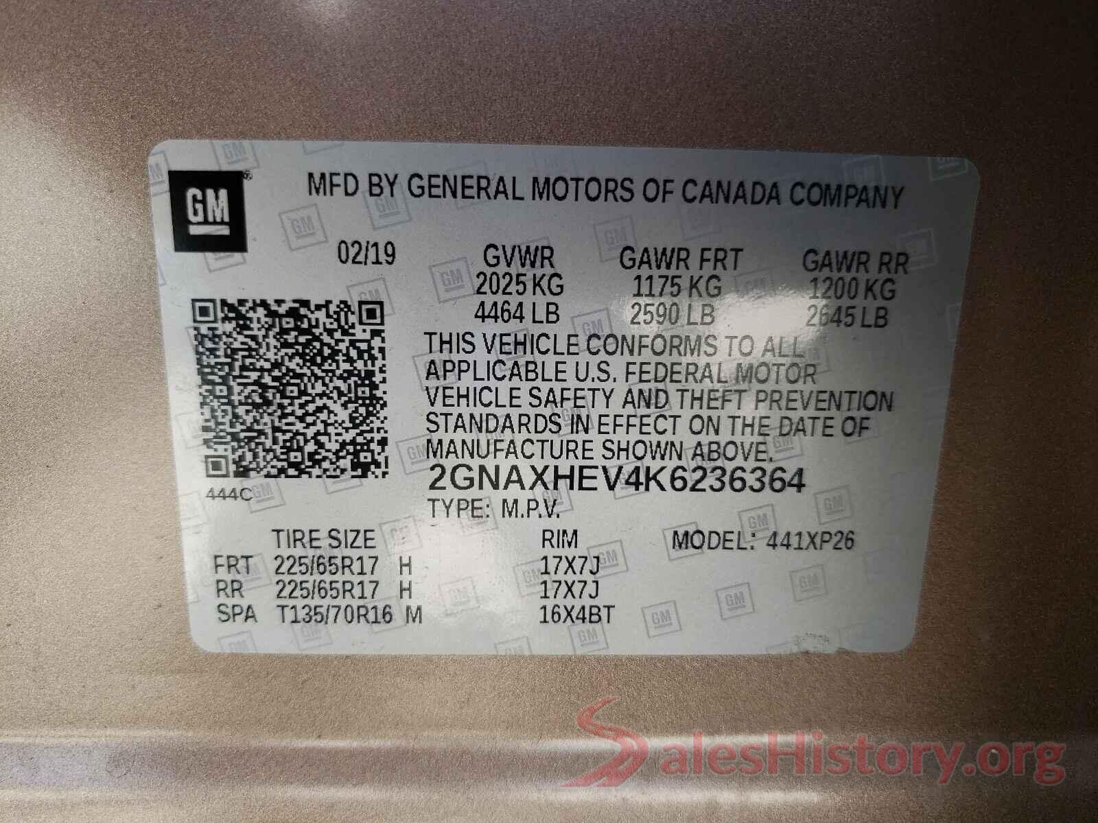 2GNAXHEV4K6236364 2019 CHEVROLET EQUINOX