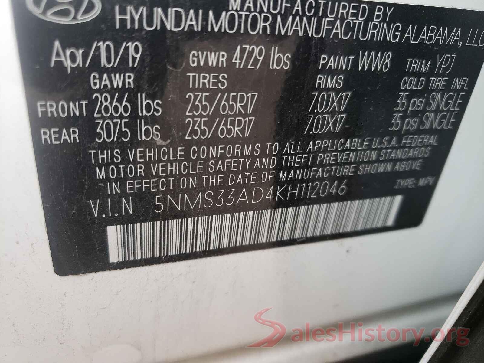 5NMS33AD4KH112046 2019 HYUNDAI SANTA FE