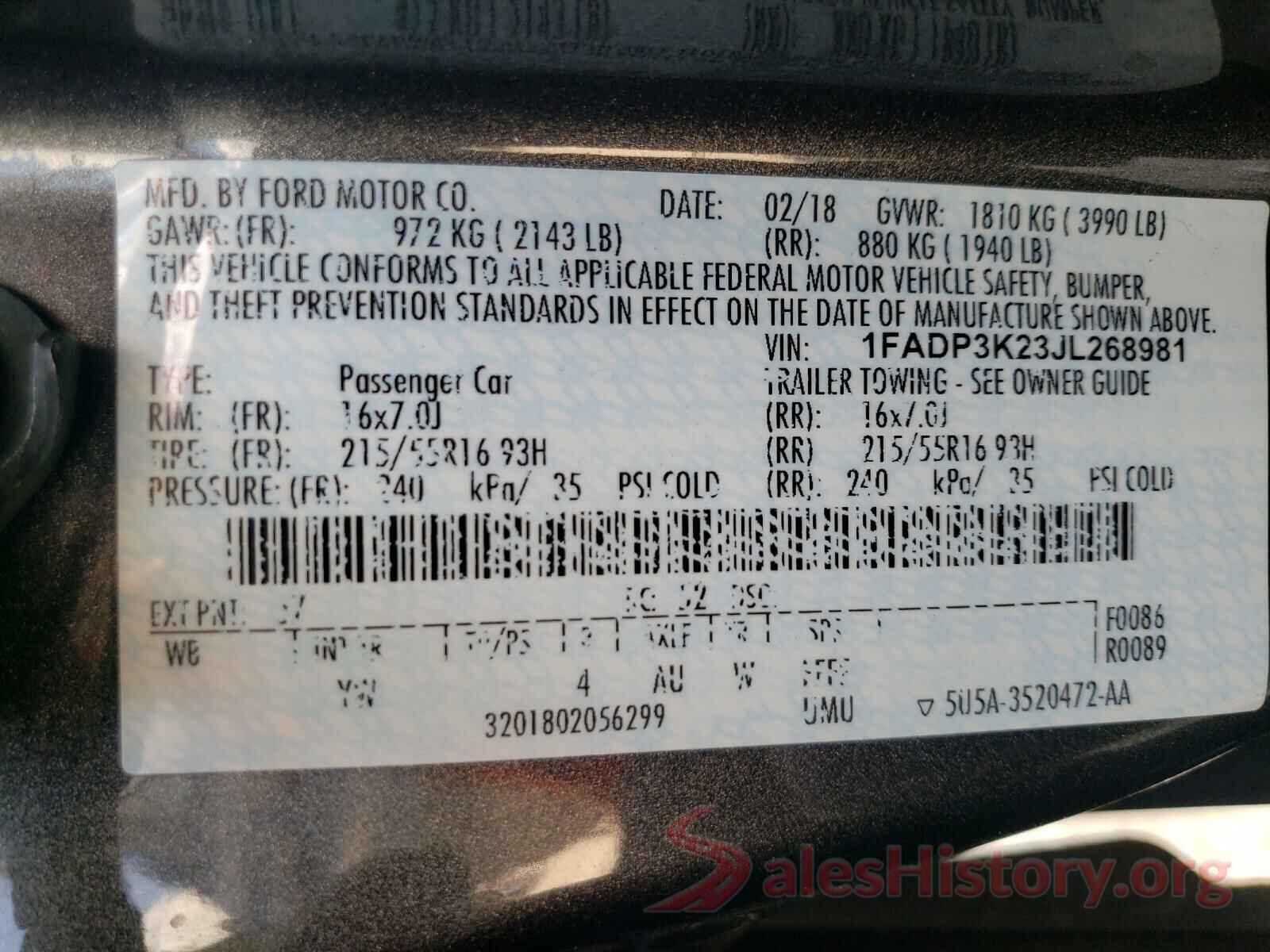 1FADP3K23JL268981 2018 FORD FOCUS