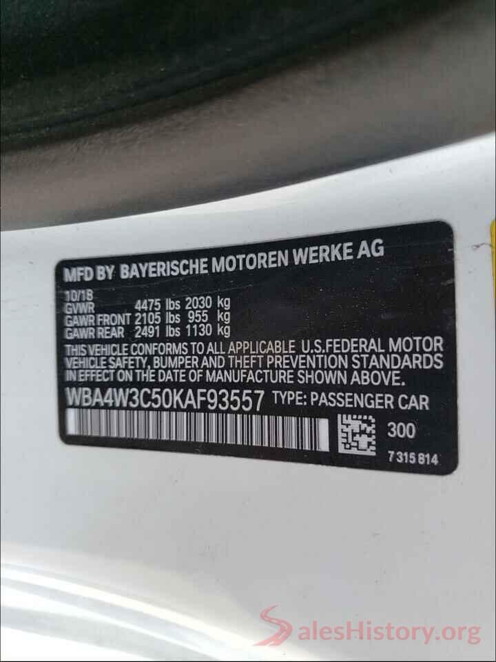 WBA4W3C50KAF93557 2019 BMW 4 SERIES