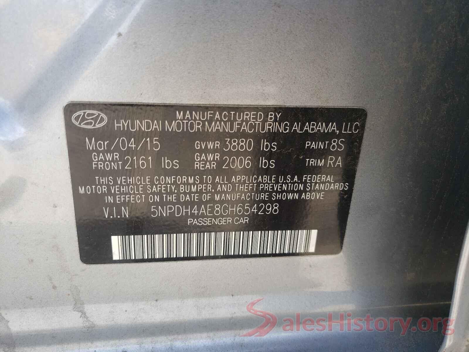 5NPDH4AE8GH654298 2016 HYUNDAI ELANTRA