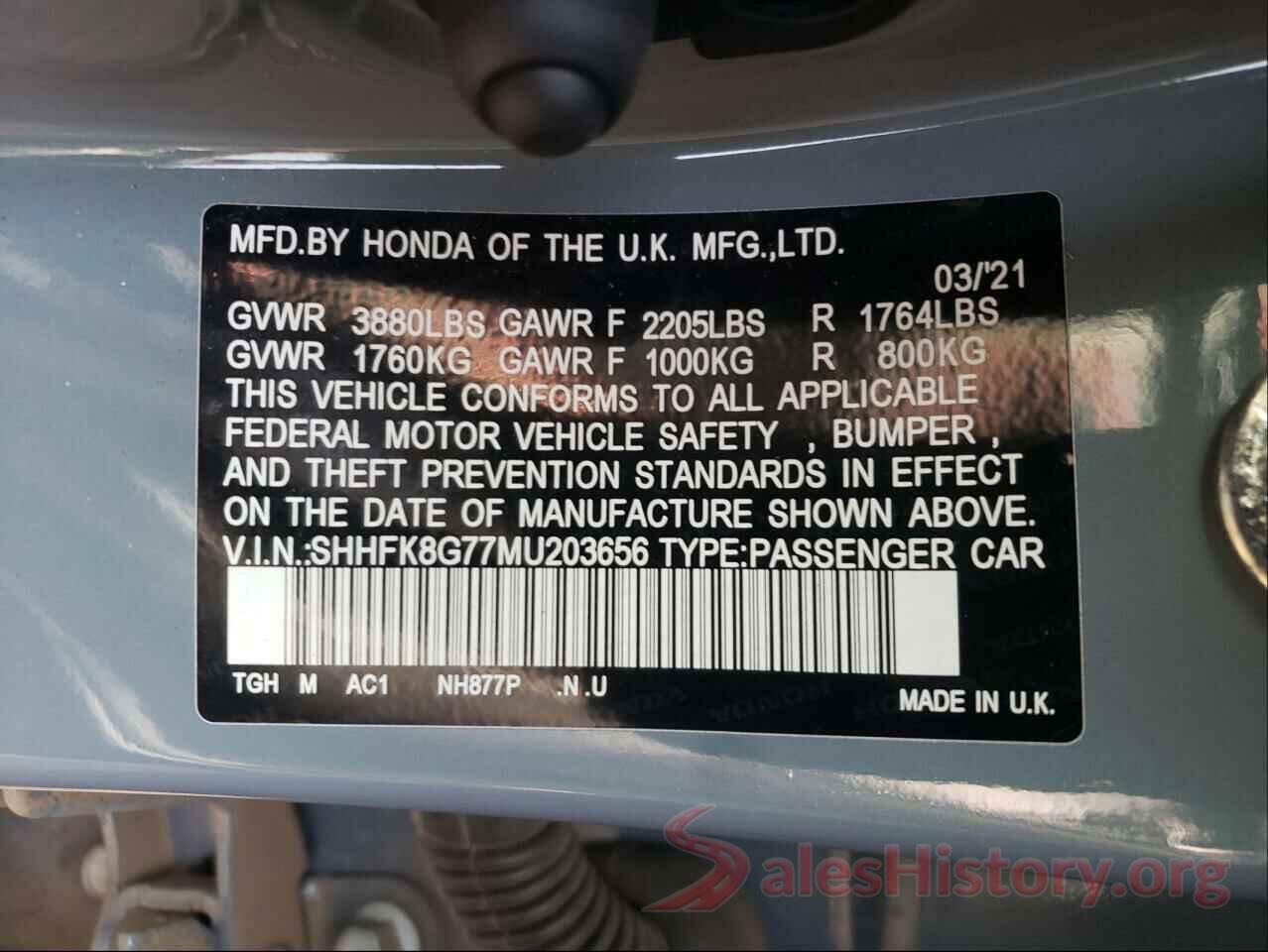 SHHFK8G77MU203656 2021 HONDA CIVIC