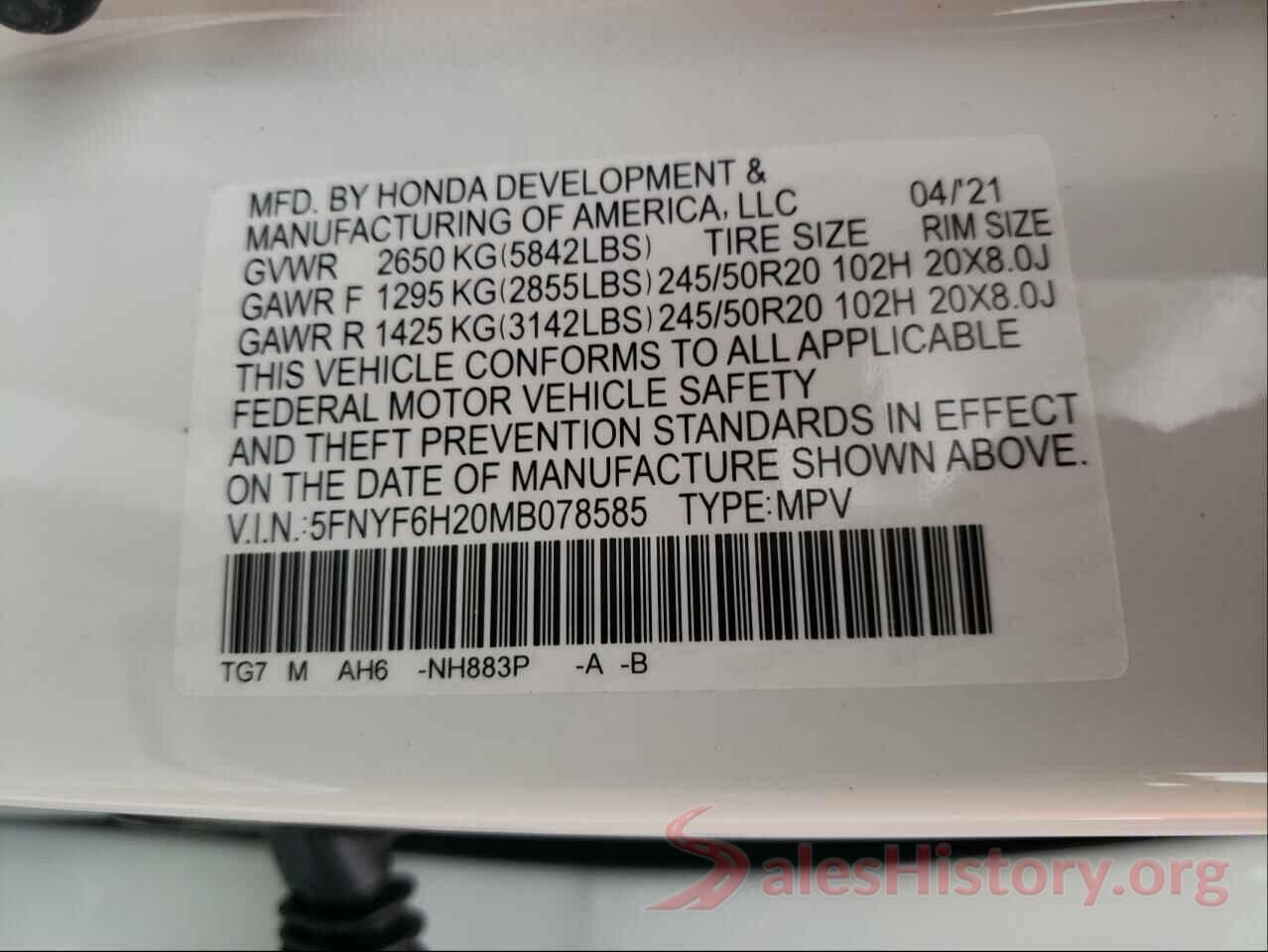 5FNYF6H20MB078585 2021 HONDA PILOT