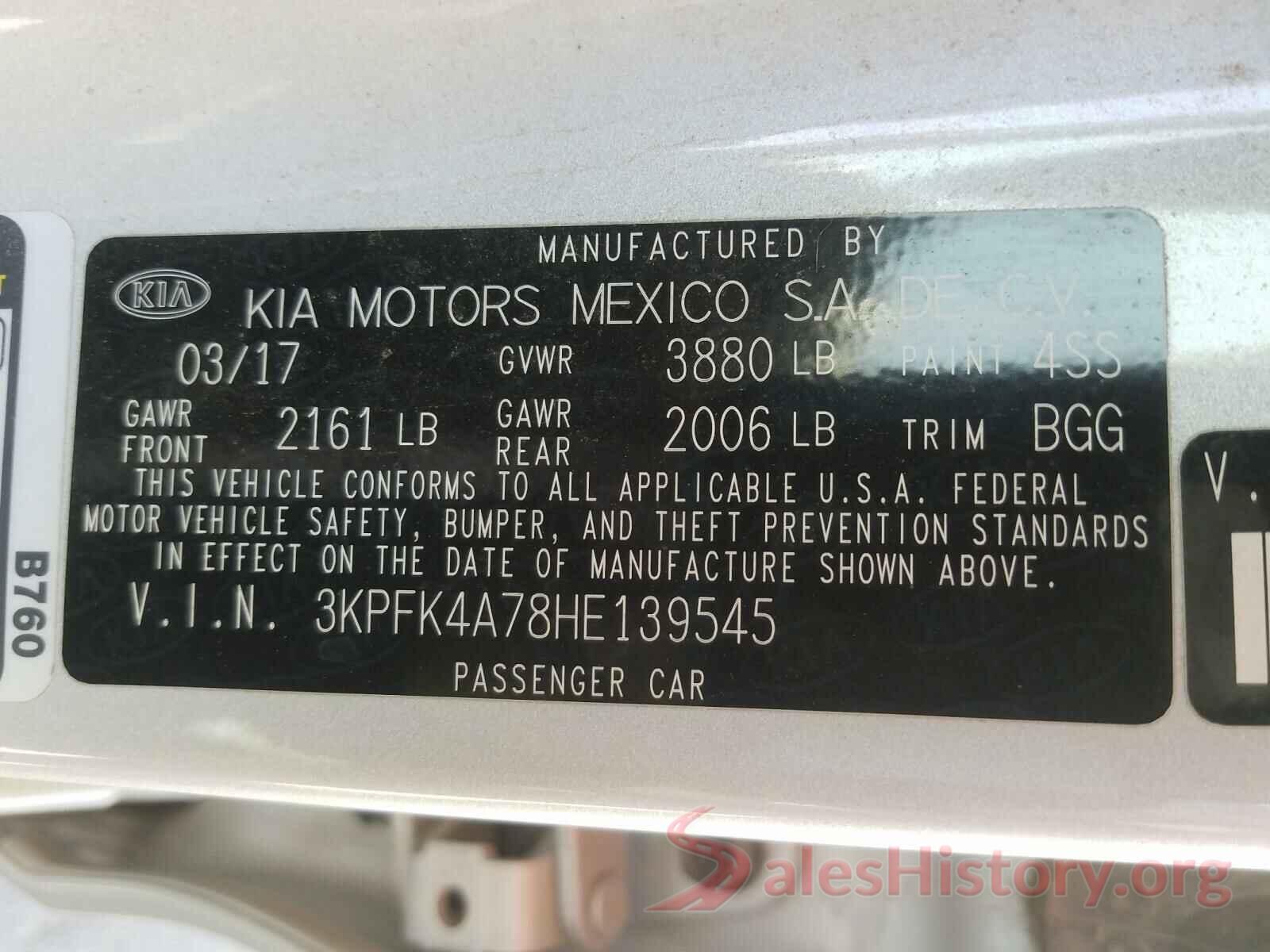 3KPFK4A78HE139545 2017 KIA FORTE