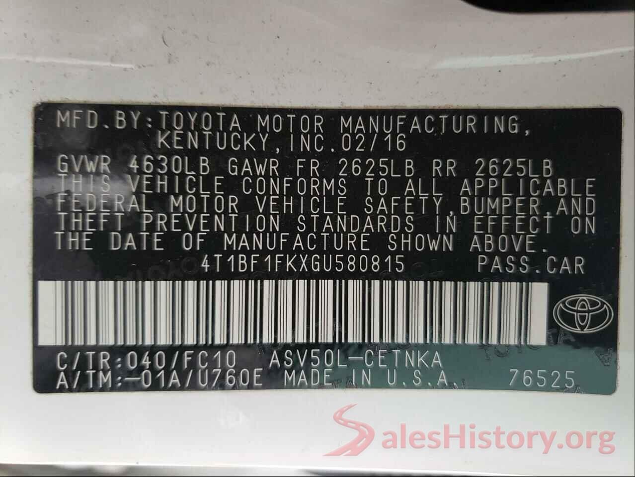 4T1BF1FKXGU580815 2016 TOYOTA CAMRY