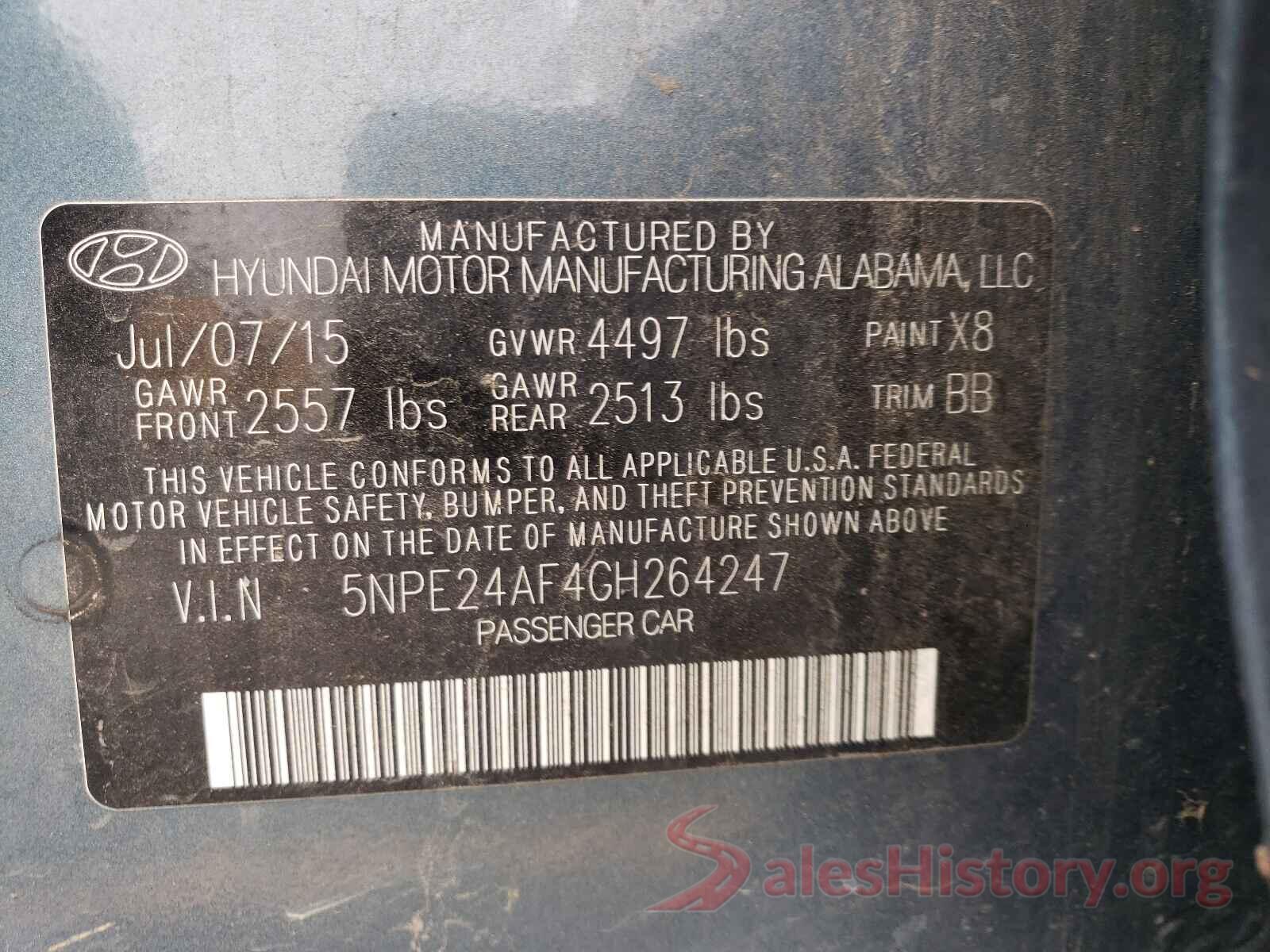 5NPE24AF4GH264247 2016 HYUNDAI SONATA