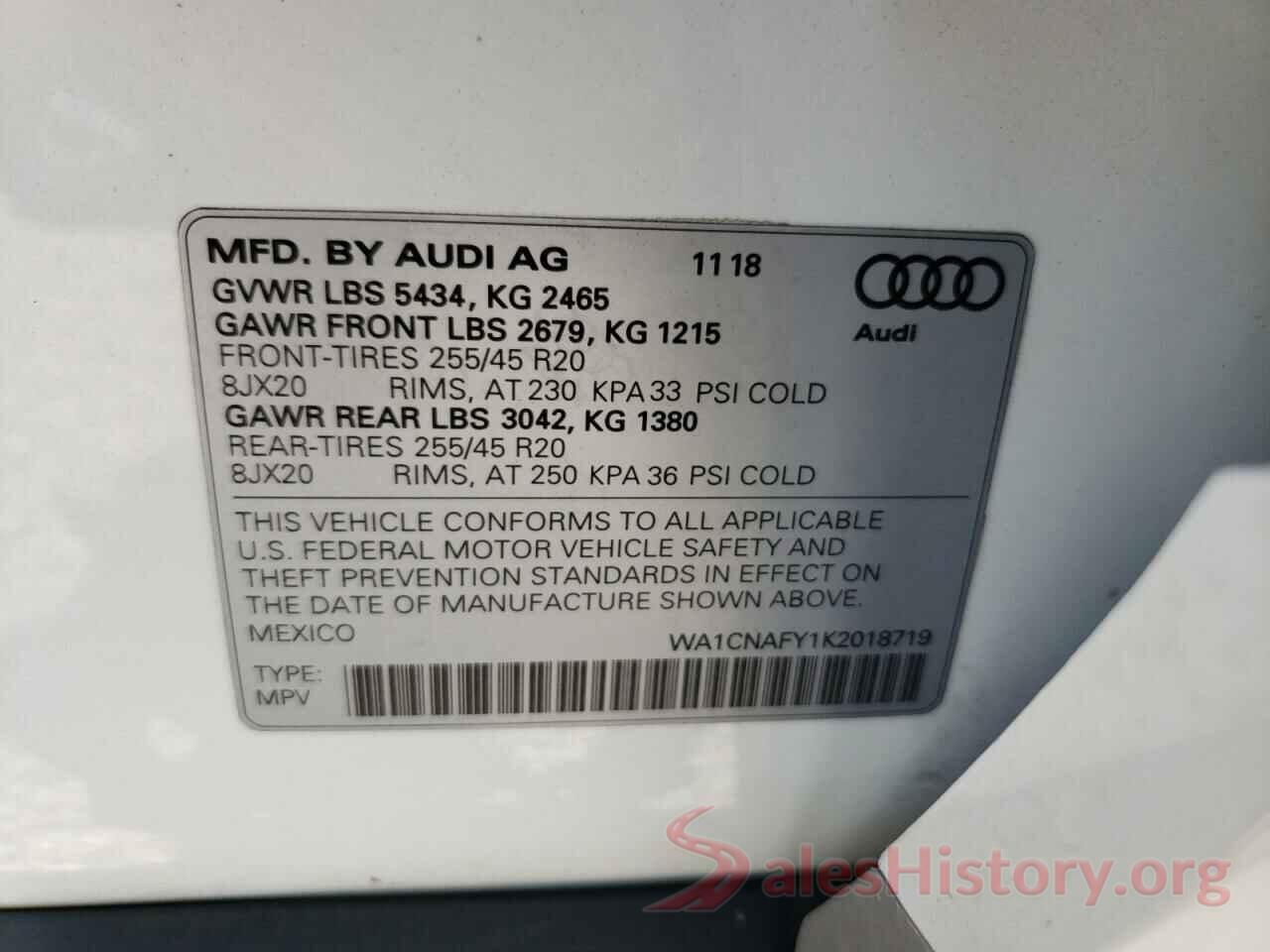 WA1CNAFY1K2018719 2019 AUDI Q5