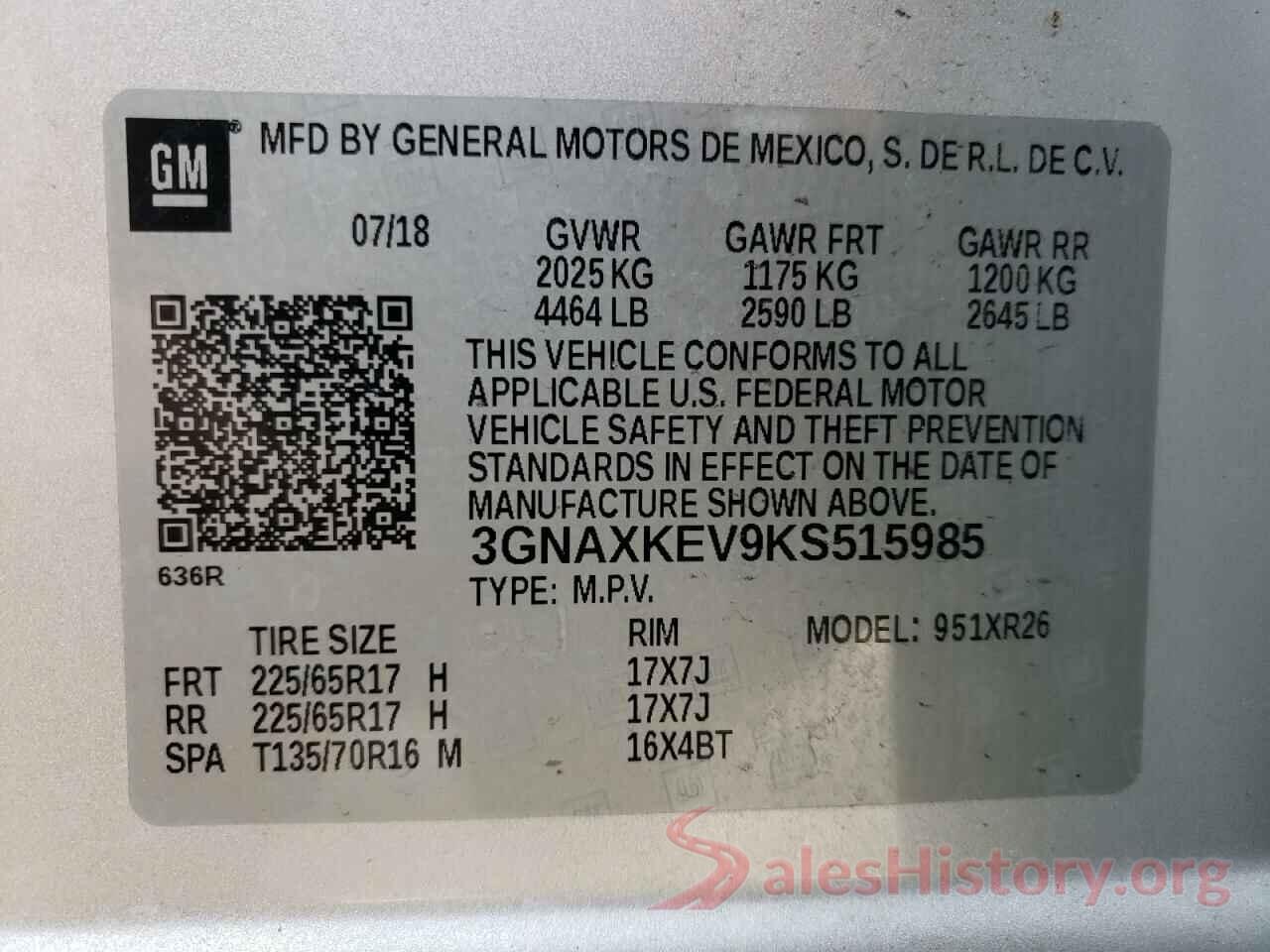 3GNAXKEV9KS515985 2019 CHEVROLET EQUINOX