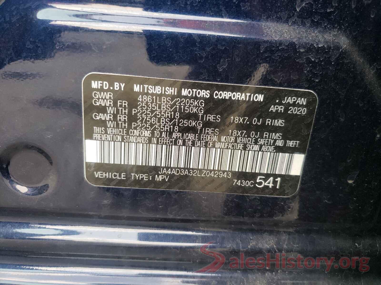 JA4AD3A32LZ042943 2020 MITSUBISHI OUTLANDER