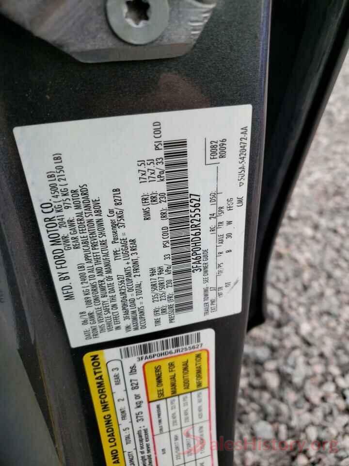 3FA6P0HD6JR255627 2018 FORD FUSION